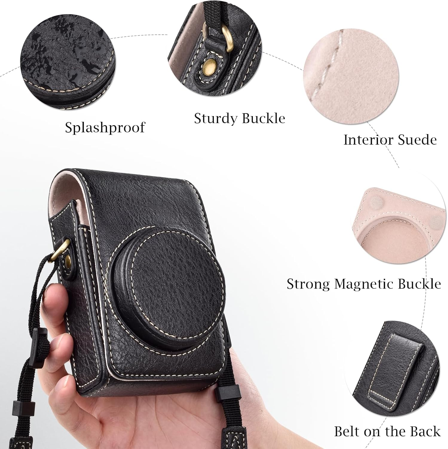 Rieibi Camera Case for Sony Zv1F/Zv1/Ricoh GR Iv/Iiix/Ricoh III Ii/Fujifilm X-Half/X-Hf1/Panasonic LX9 LX10 Lx15/Canon G7X III / G7X II / SX740 HS- Camera Bag with Strap - Black (Case Only) image number 3