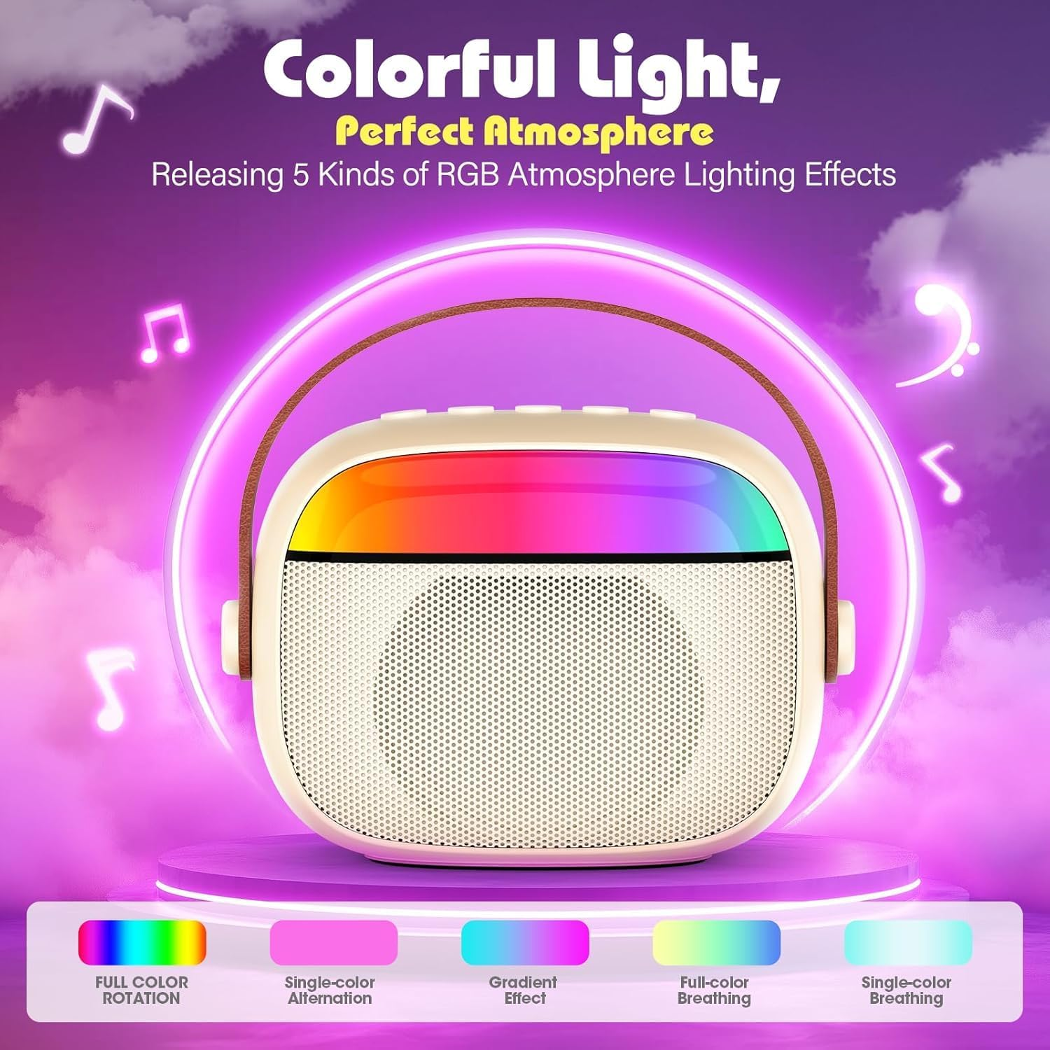 Karaoke Machine for Kids Adults, Mini Portable Bluetooth Speaker with 2 Wireless Microphone, Kids Toys Birthday Gifts for Girls Ages 4-12 +Year Old Family Home Party (Off White) image number 1