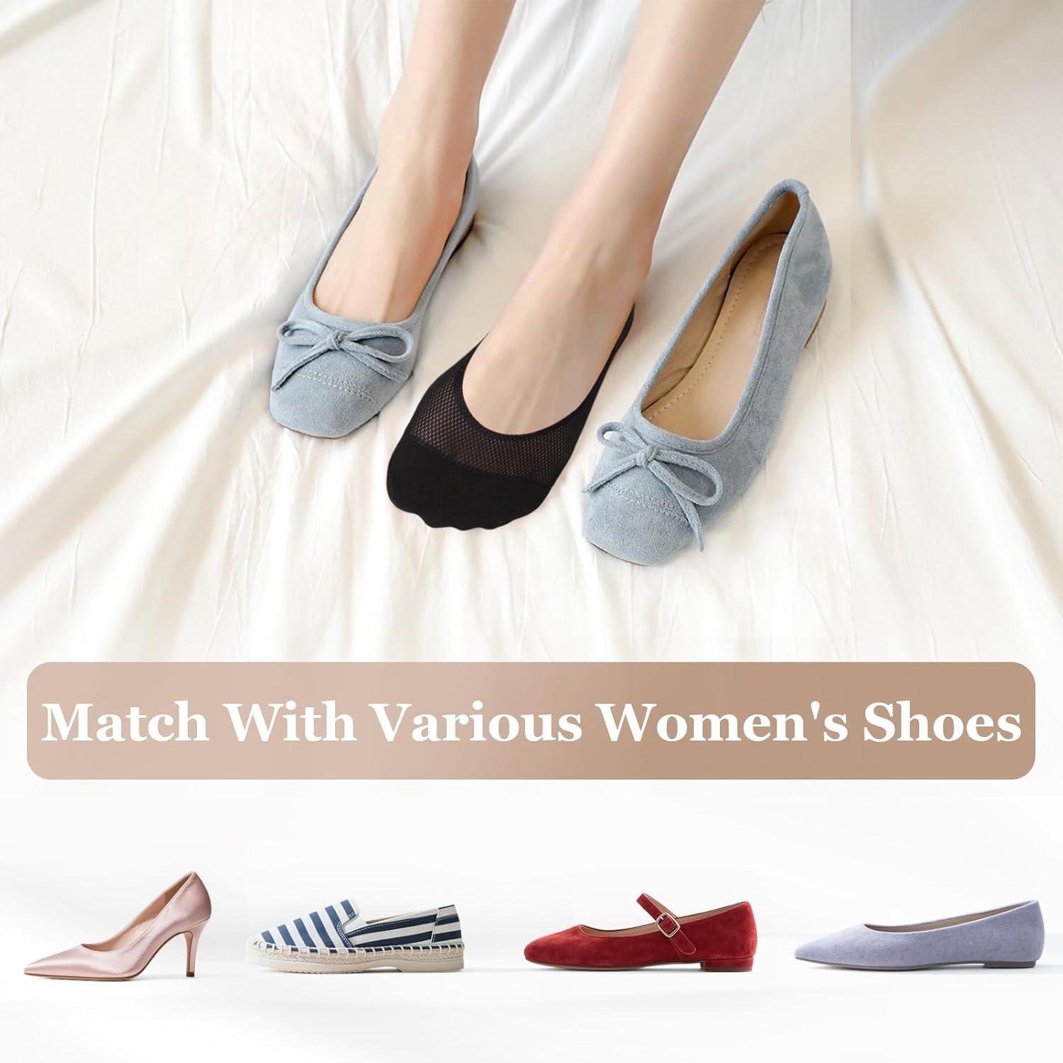 6 Pairs No Show Socks Women, Low Cut Invisible Socks with Silicone Anti-Slip, Hidden Socks for Flats Boat Summer - 2 Black 2 White 2 Grey image number 3