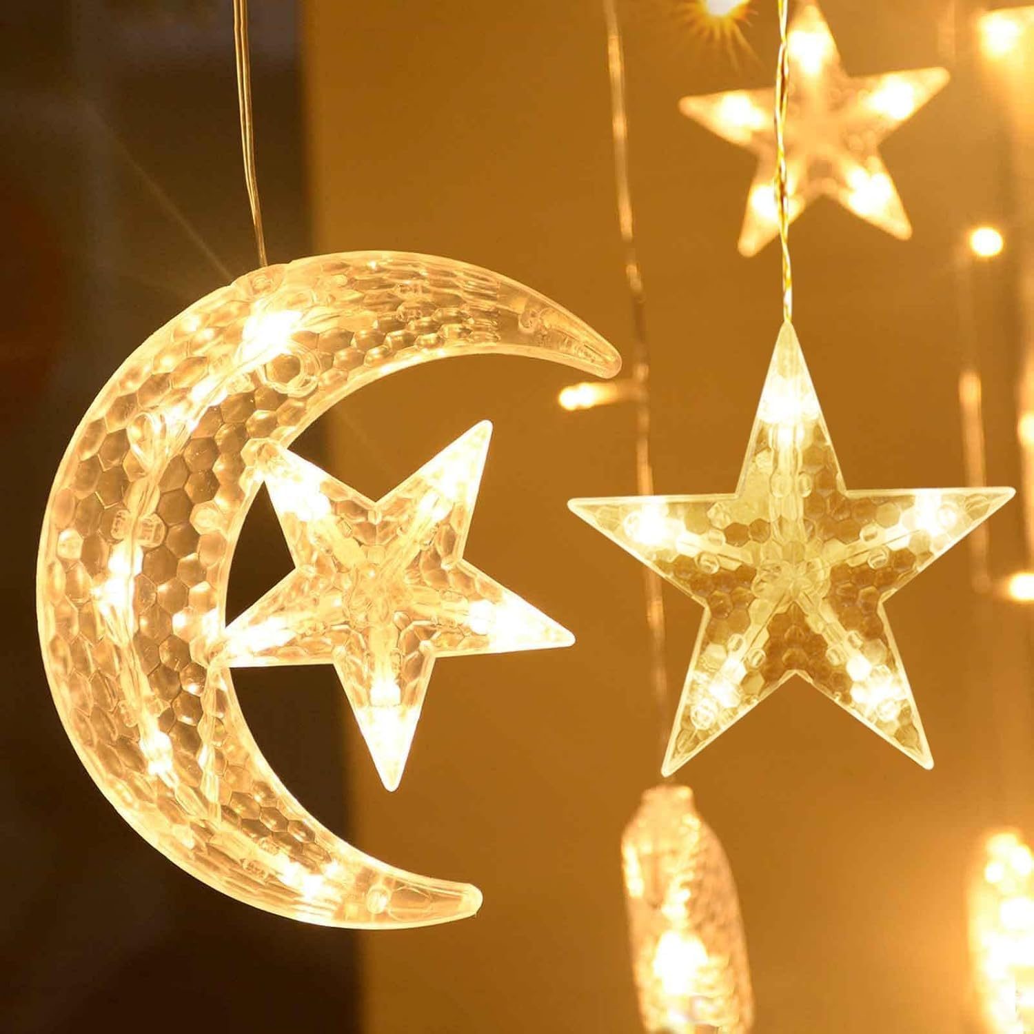 Ramadan Decorations for Home, 138 LED Upgraded Extra Large Star Moon Curtain Lights for Kids Bedroom Decor, Battery & USB Powered LED Fairy Lights for Ramadan Window Wedding Christmas Decor image number 6