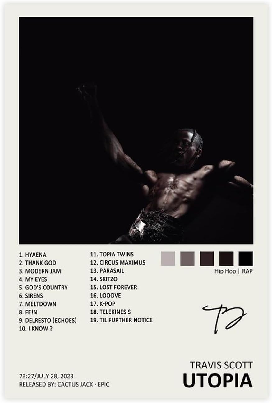 YEZLH Travis Poster Scott Utopia Music Album Cover Signed Limited Canvas Poster Wall Art Decor Print Picture Paintings for Living Room Bedroom Decoration Unframe:12X18Inch(30X45Cm) image number 6