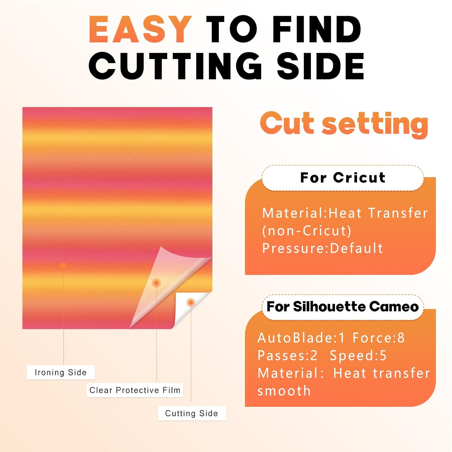 Tintnut Gradient HTV Heat Transfer Vinyl-8 Sheets 12 X 10 Inch Gradient Heat Transfer Vinyl Sunset HTV Vinyl Ombre HTV Iron-On-Vinyl for T-Shirts Compatible with Cricut & Cameo - Gradient-8Colors image number 6