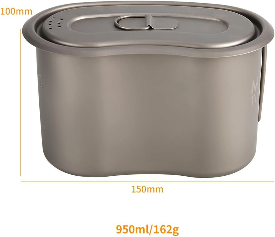 Titanium GI Cup and Titanium Spoon Combo, Camping Bowl 950Ml Lunch Box with Foldable Handle for Outdoor Camping Hiking Backpacking (Cup+Titanium Spork) - Cup+Titanium Spork image number 2