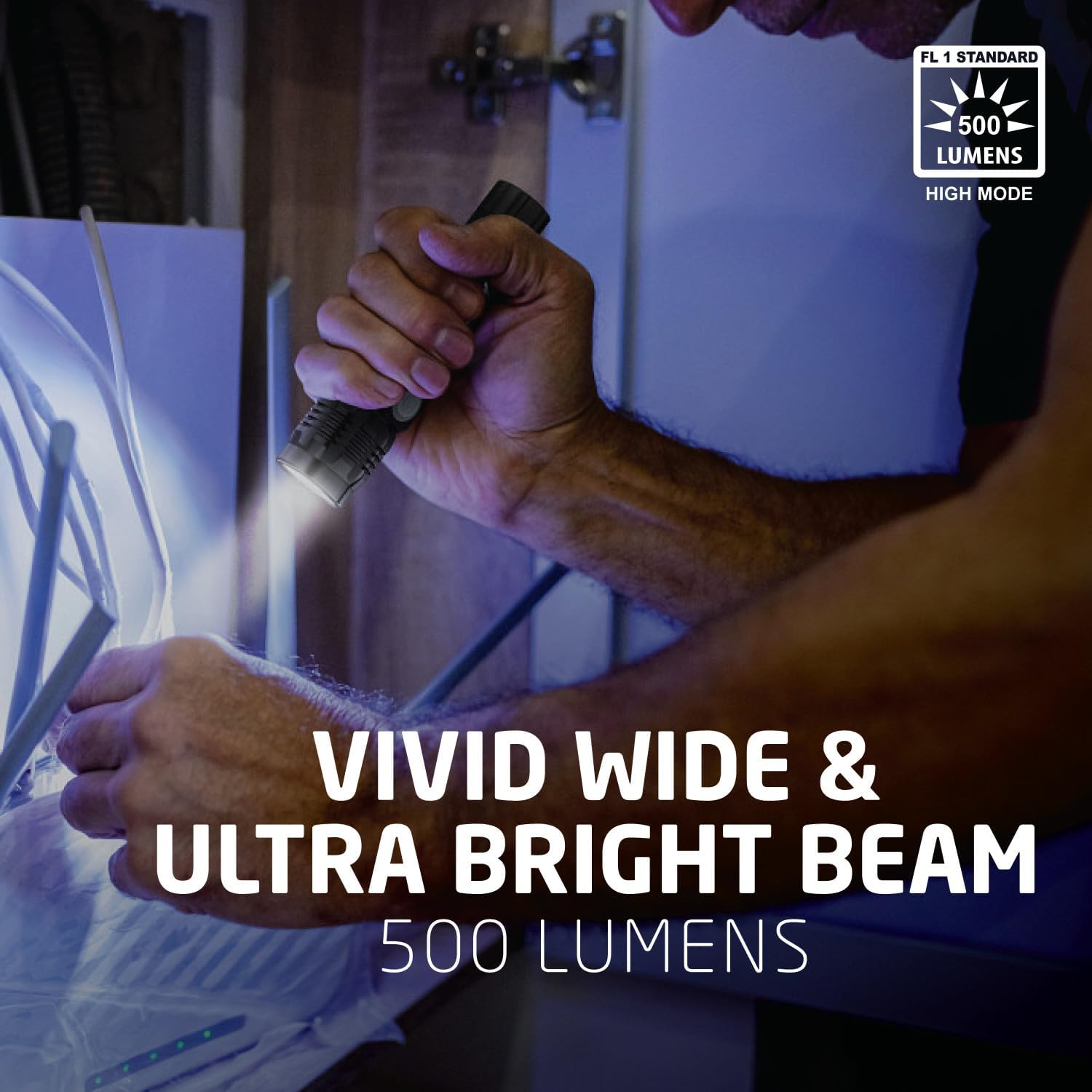 Energizer EVEREADY Rechargeable Flashlight, 500 Lumens, IPX4 Waterproof, Aluminium LED Lamp, Micro USB Charging Cable Included image number 2