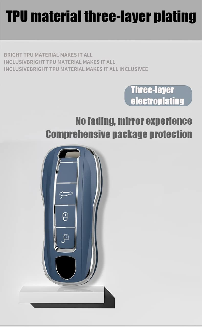 HIBEYO Key Fob Cover Compatible with Porsche Cayenne Macan Panamera Boxster 911 Carrera Tayca ABS Key Holder Accessories Smart Remote Auto Key with Keychains-Leather Key Chain(Black) image number 6