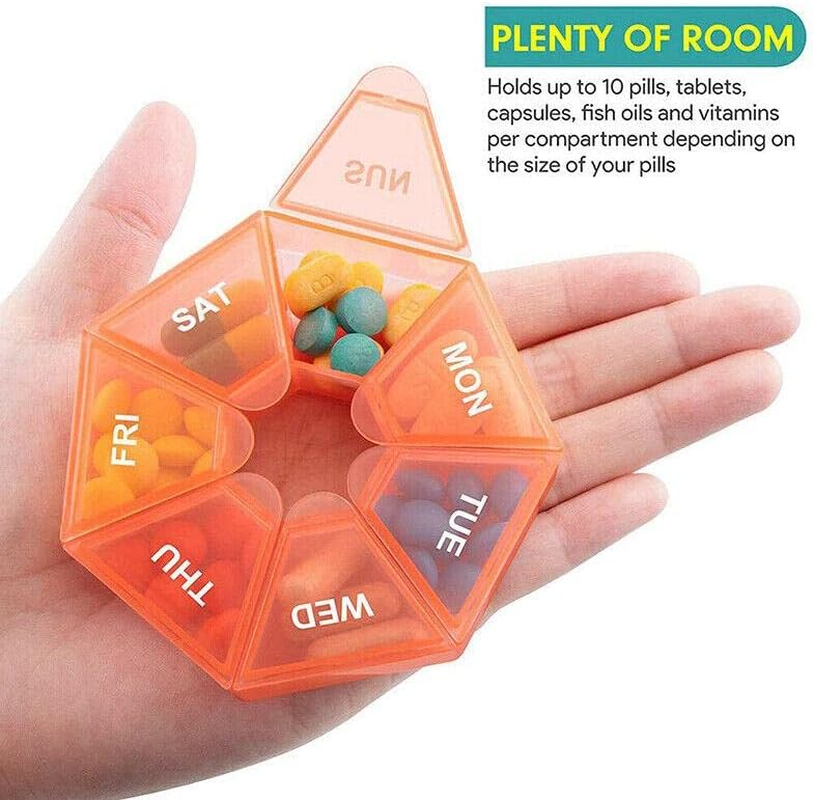 2PCS 7Day Pill Box Medicine Storage Tablet Container Case Organizer Dispenser, Durable PP Plastic, Easy-To-Read Date Labels, Portable 3.27X3.27X0.67 In image number 4