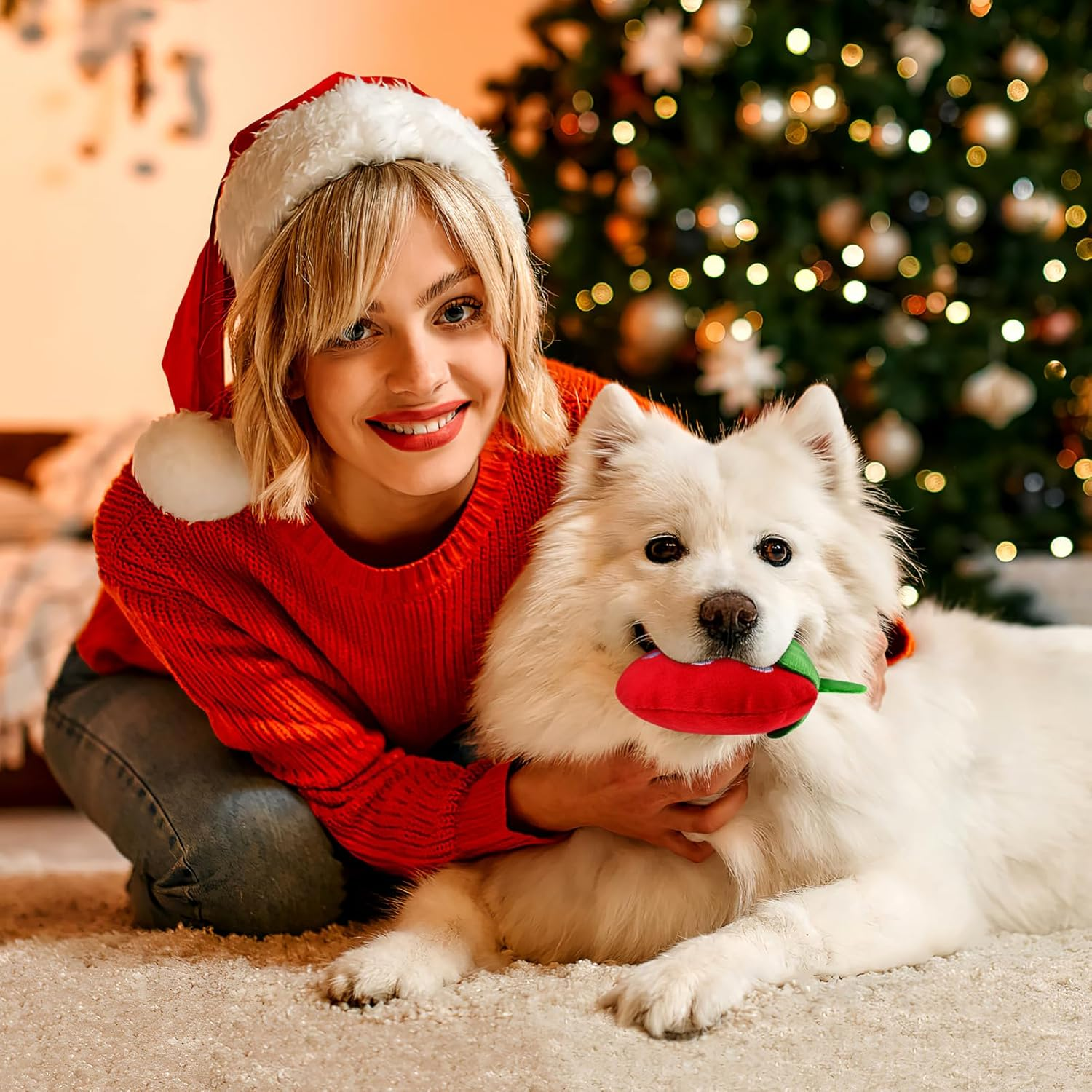 Toddmomy 2Pcs Squeaky Dog Toys,Soft Strawberry Shape Plush Dog Toys Interactive Dog Chew Toys for Medium, Small Puppy Dogs Teething Toys image number 2