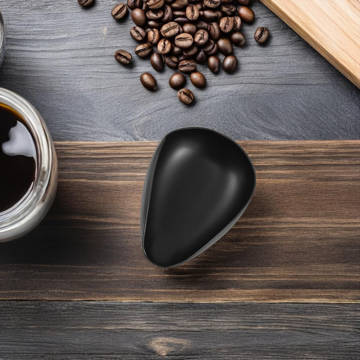 KICHOUSE Stainless Steel Coffee Bean Dosing Cup with Pour Spout, Black 40G Capacity Espresso Powder Measuring Tray for Coffee Brewing and Loose Tea Presentation image number 5