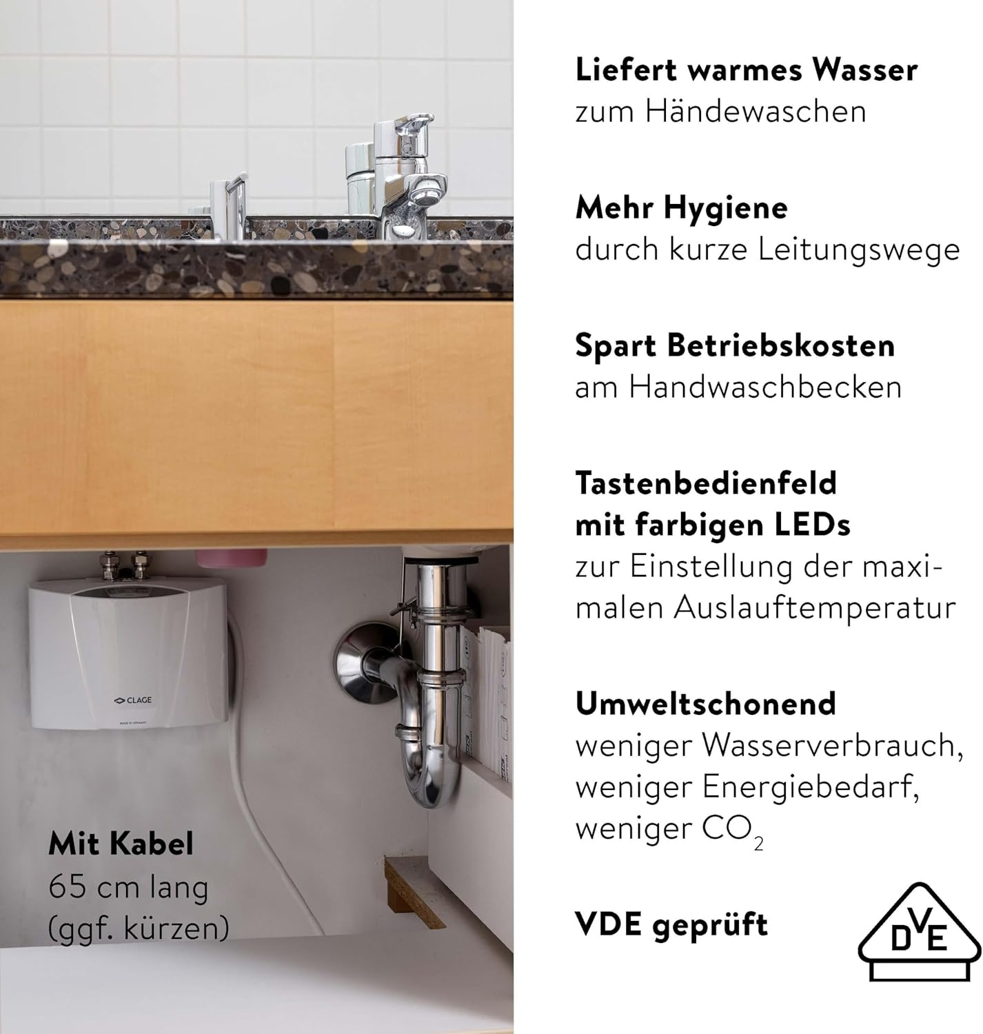 CLAGE Electronic Small Instantaneous Water Heater (White, 3.5 KW Ready to Plug) image number 4