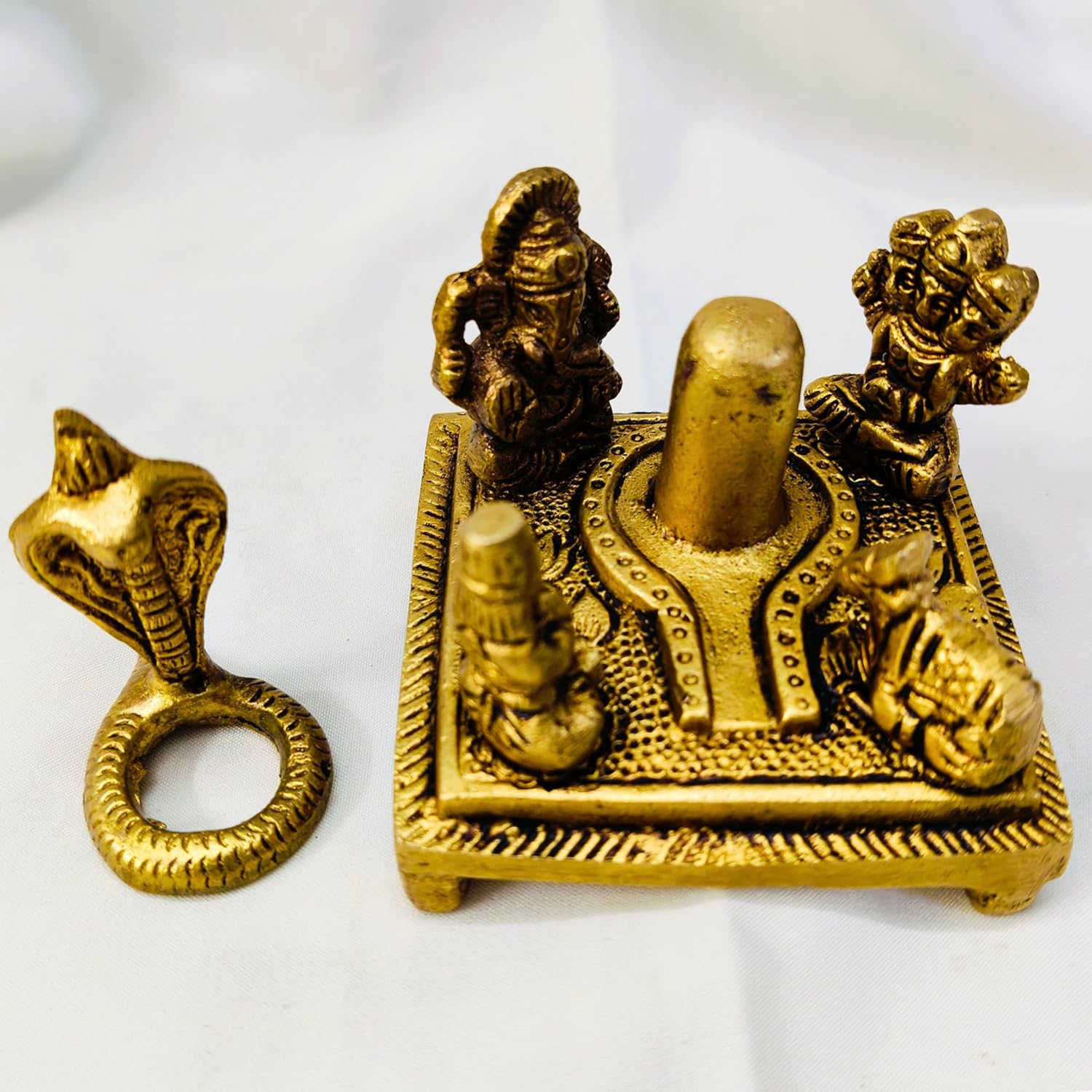 Brass Shiv Panchayat Idol 3" Inch | Shiva Lingam with Nandi, Parvati, Ganesh & Kartikeya | Shiv Parivar Statue | Bholenath Family Murti for Home Temple, Puja, Diwali Decor & Spiritual Gift image number 2
