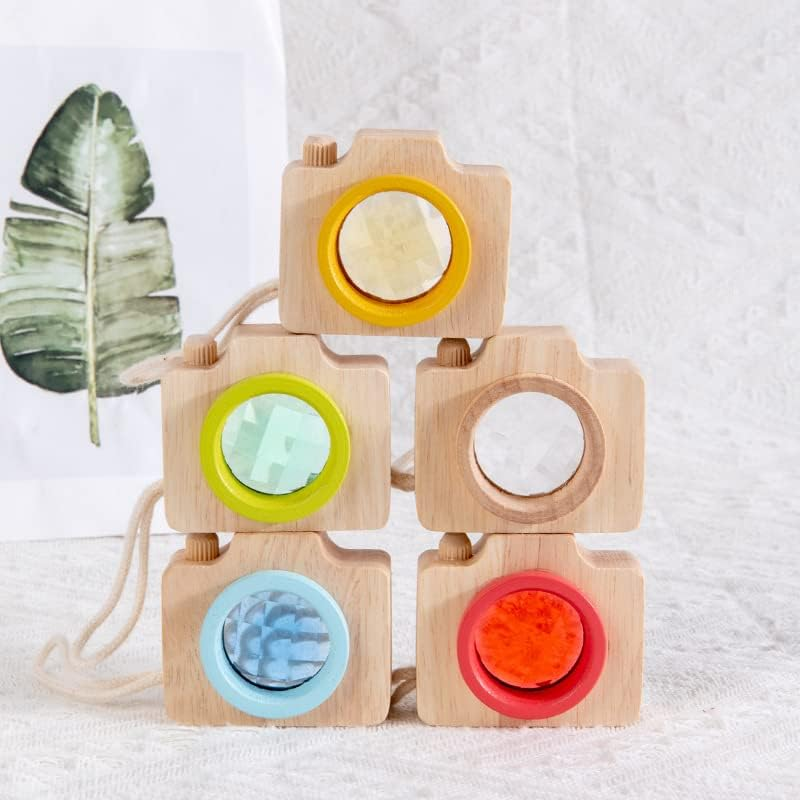 5 Pcs Mini Kaleidoscope Camera Miniature Wooden Camera with Different Colored Lenses Portable Kaleidoscope for Color Awareness Birthday Gift Mini Decorative Accessories image number 2