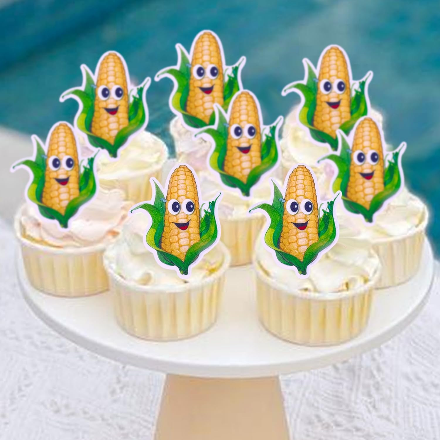 Cartoon Fruit Smiley Cupcake Decoration Card, Edible Wafer Paper Creative Baby Full Moon Bath Birthday Series Theme Party Dress up Plug-In (Corn 50Pcs) image number 3