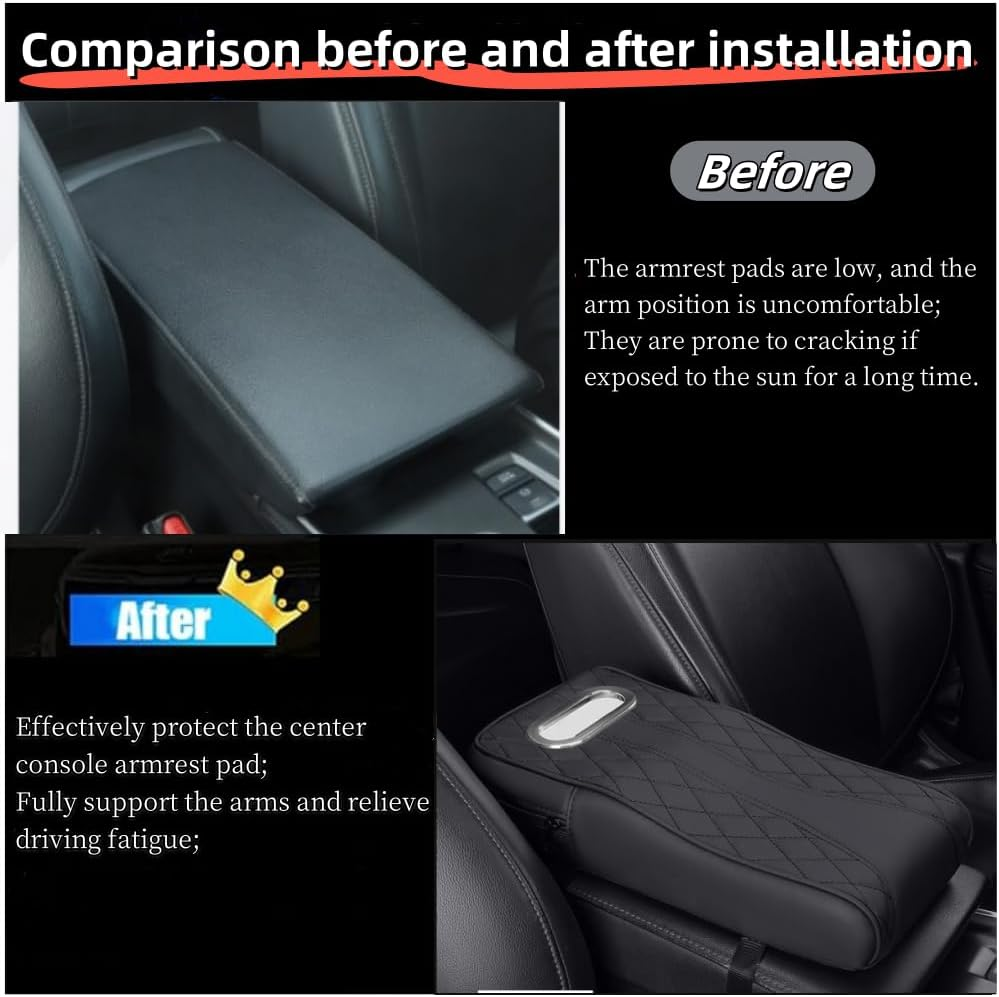 Car Armrest Cover Car Center Console Pad Leather Car Armrest Cover Diamond Pattern Memory Foam Soft and Breathable Tissue Storage Universal Armrest Pad Suitable for Most Cars Black image number 1