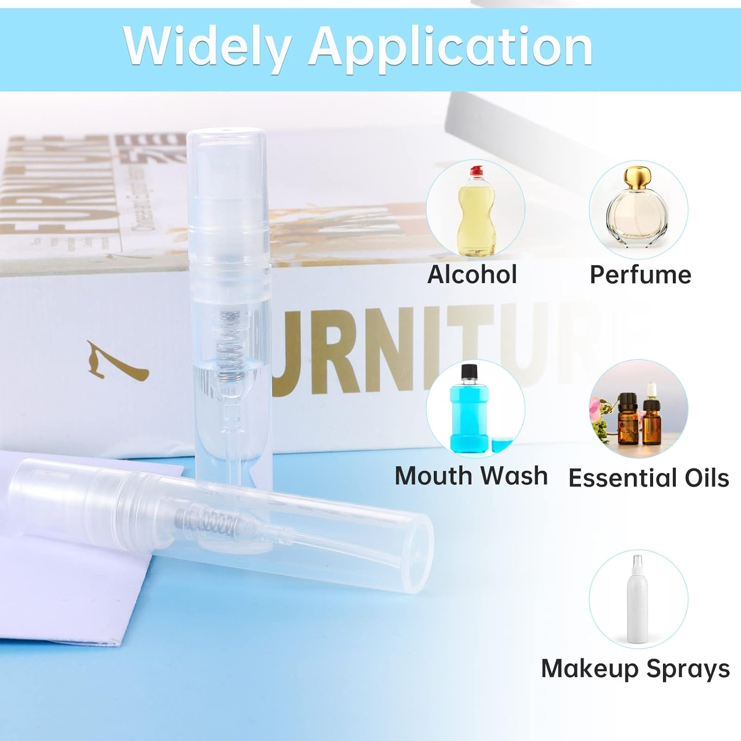 PEAKTOP 30 Sample Spray Bottles 3ML, Refillable Clear Perfume Bottle, Transparent Mini Spray Bottle, Portable Travel Perfume Bottles with Atomizer Pump and Dropper Pipette, for Liquid Makeup Tool image number 4