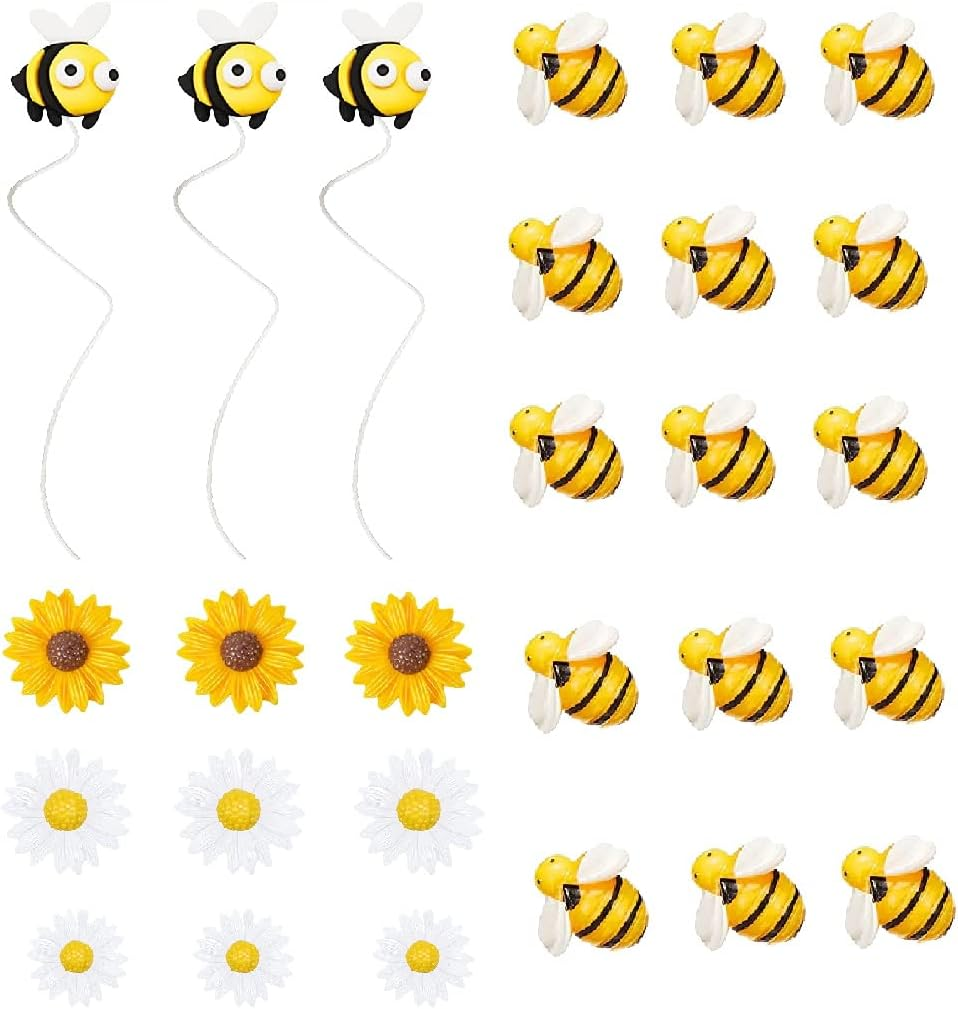 27PCS Bee and Daisy Cake Toppers with Sunflower for Themed Birthday Party Decoration image number 1