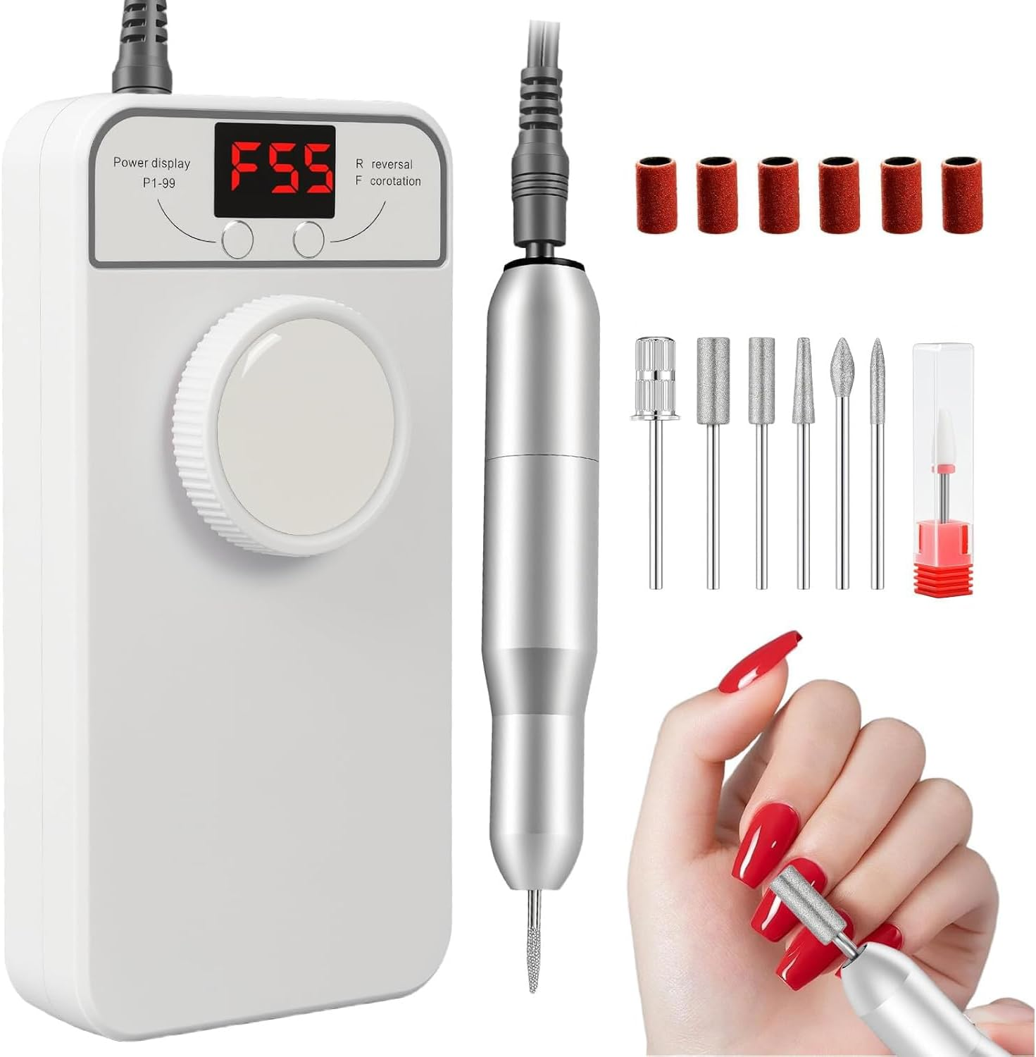 Yisis Professional Cordless Nail Drill, 55000RPM Electric Nail File with LCD Screen, Rechargeable Portable Efile Machine for Acrylic Gel Nails, Home Salon Manicure Pedicure Kit (Pink)