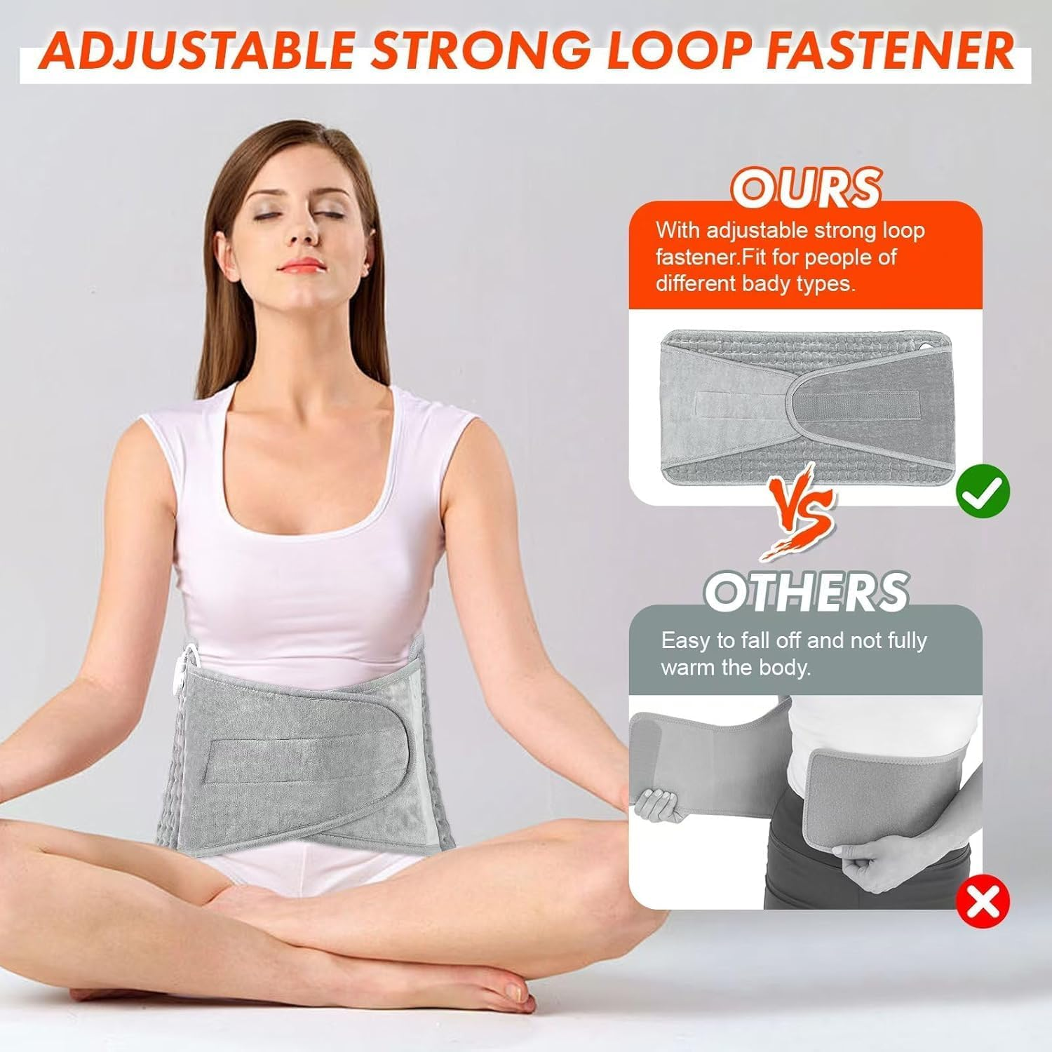 Heating Pad for Back Pain Relief, Koreal Electric Heating for Pad Period Cramps Menstrual, 30Cm X 60Cm with 76Cm Adjustable Belt, 6 Level Heat Setting 4 Level Timming Auto Shut Off image number 3