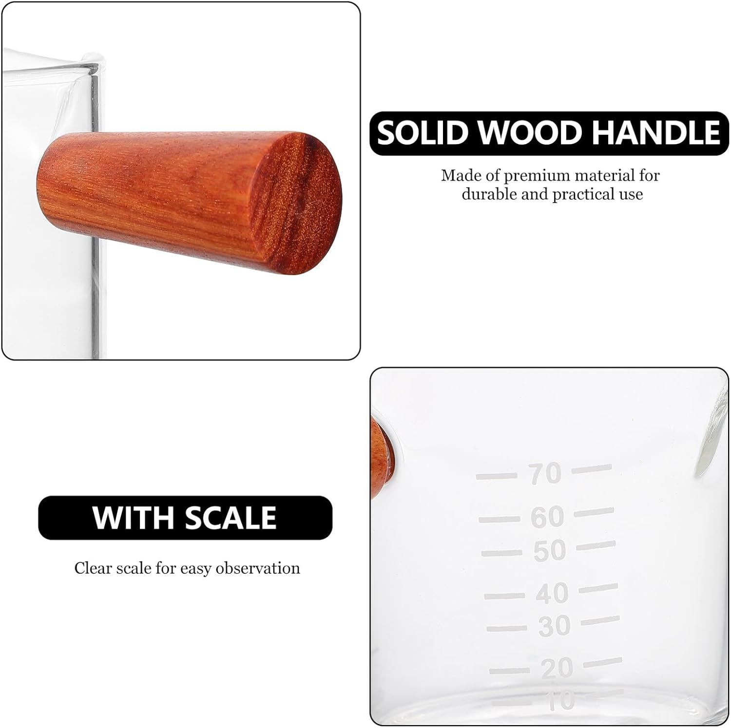 CLISPEED Glass Milk Cup Double Spout with Wooden Handle, Thick-Bottom Coffee Latte Art Measuring Pitcher for Home Use, Heat-Resistant Milk Frothing Cup for Espresso Accessories image number 2