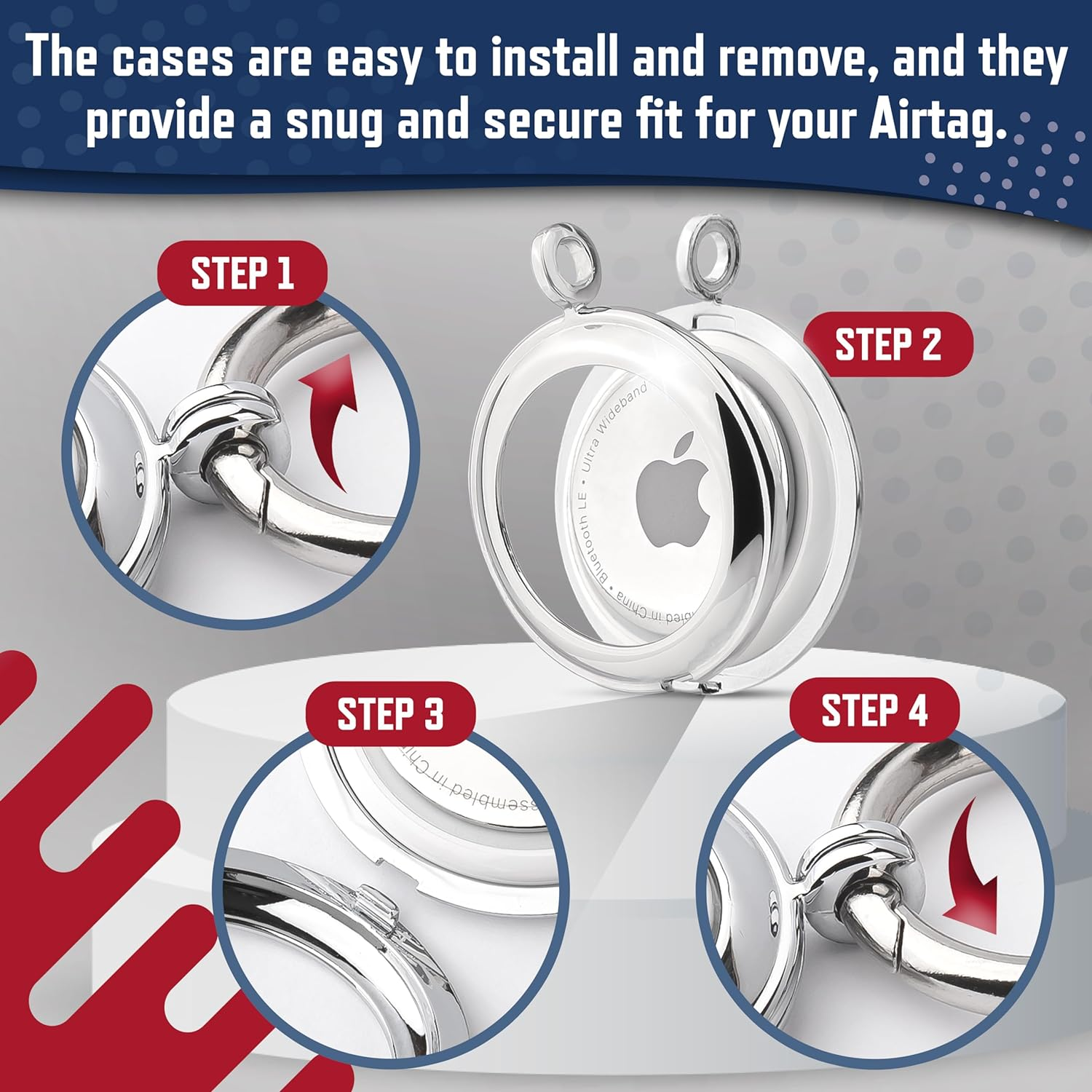 RECKNEY Metal Airtag Keychain Case- Airtag Keyring Compatible with Apple Airtag - Air Tag Bumper - Apple Airtag Holder for Keys, Wallets, Bags, Kids, Backpacks, Dogs and Cat Collar Pets, Black, Airtag - Black image number 6