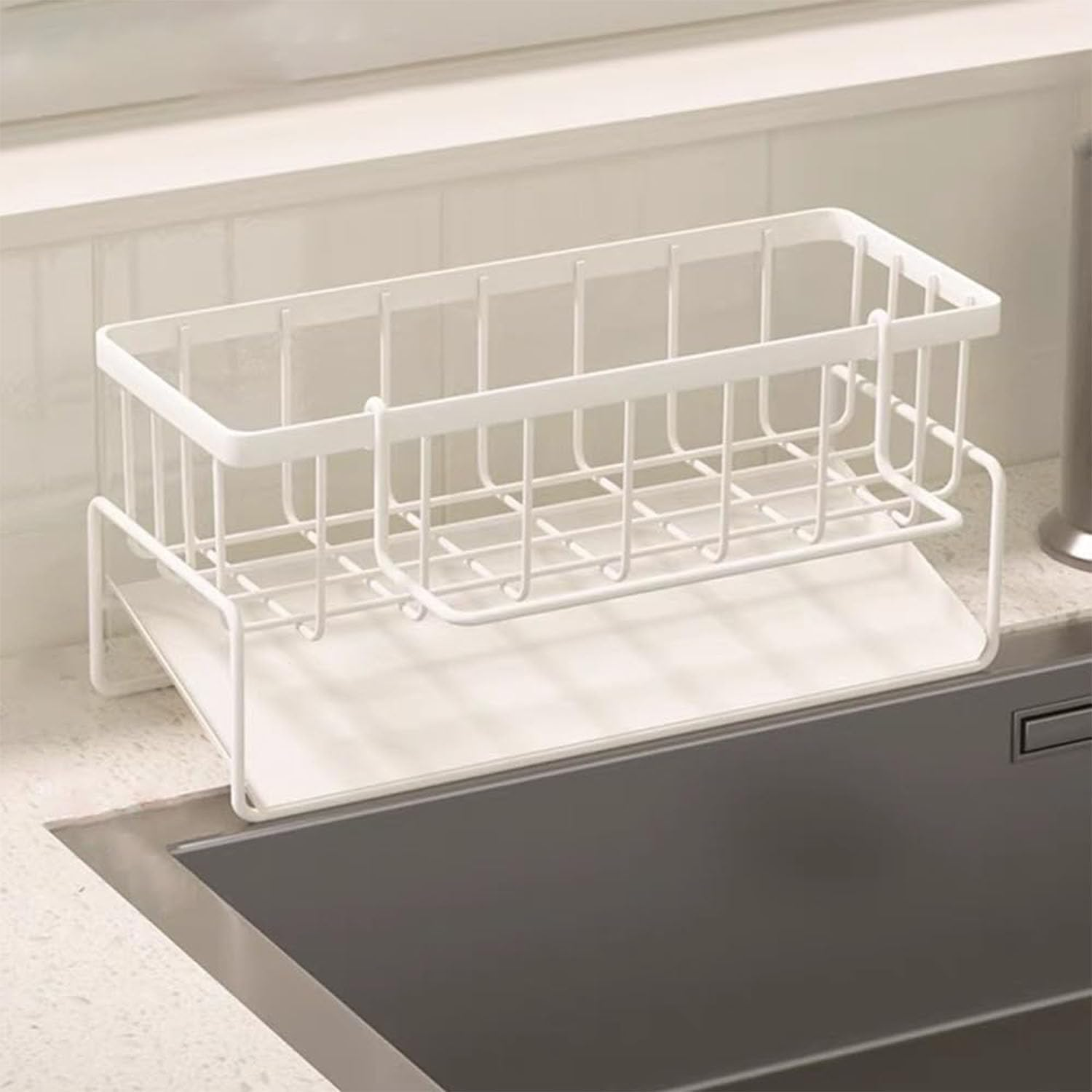 2 Tier Dish Drying Rack for Kitchen Counter, Dish Racks with Drainboard Set, Rustproof Dish Drainer with Cutlery Utensil Rack & Holders,For Kitchen Storage and Organisation (Gray)