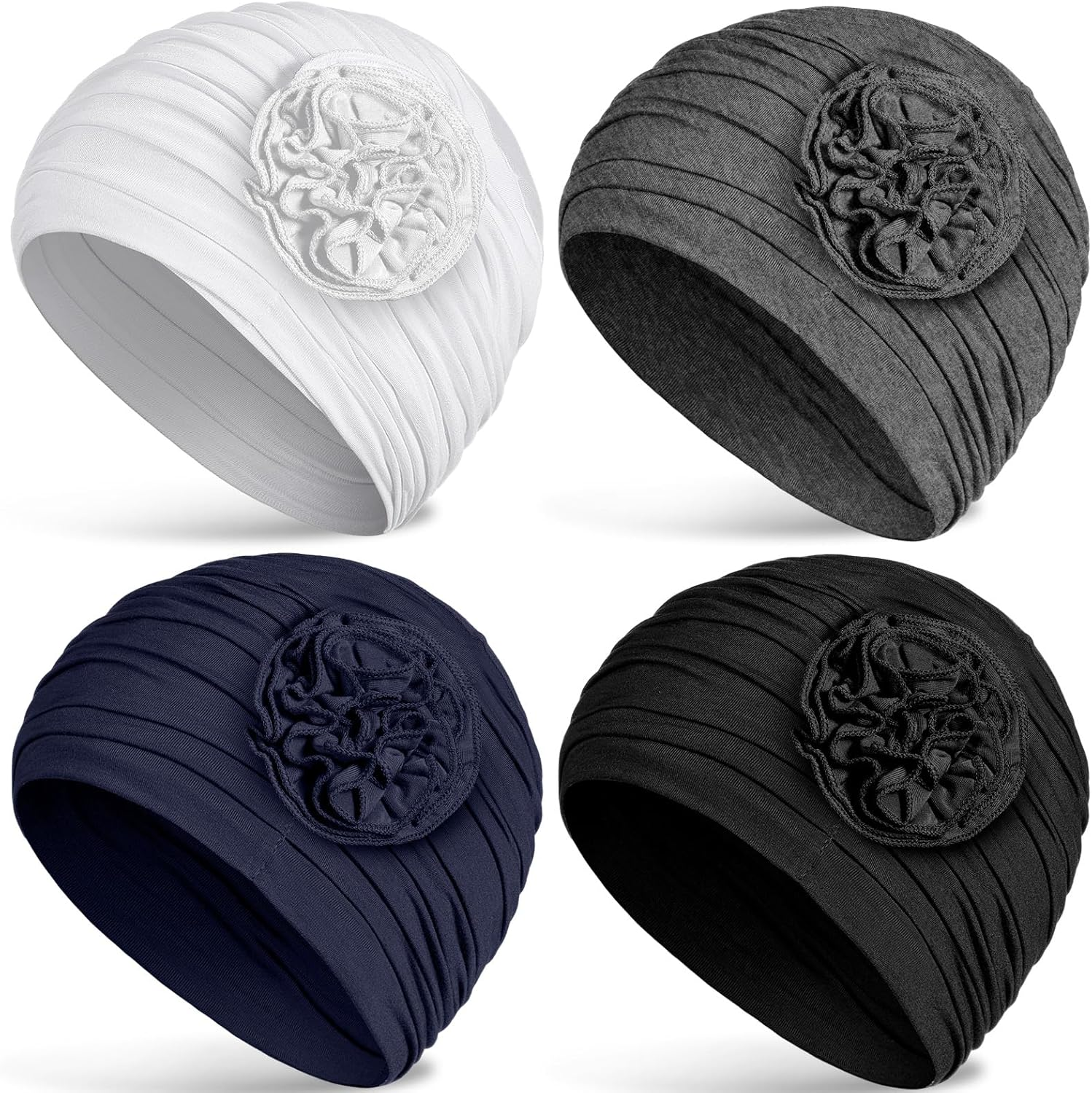 Jenpen 4 Pcs Cotton Beanie Turban Headwear for Women Soft Cancer Chemo Head Scarf Hats Elastic Covers Wraps for Women'S Hair