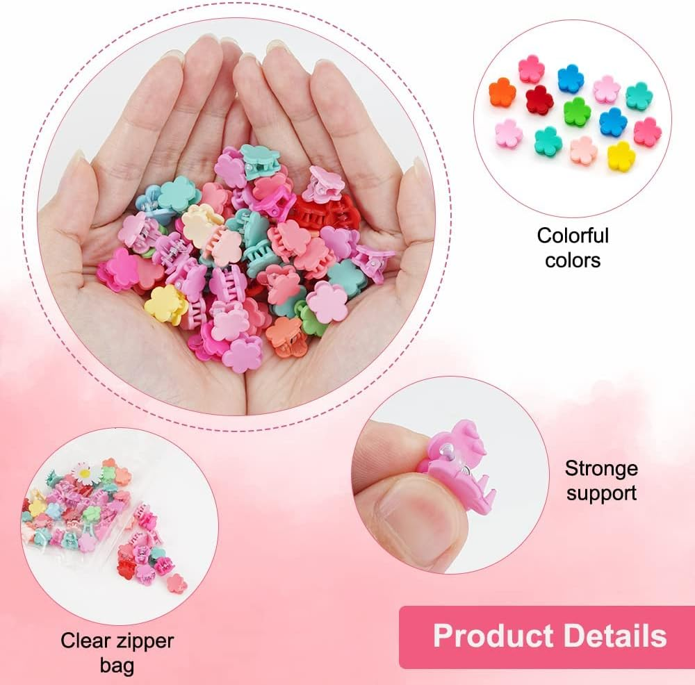 Pack of 50 Children'S Hair Clips, Flower Hair Clips, Girls, Flower Hair Clips, Small Flower Hair Clips, Hair Claws, Small Hair Clips for Baby, Toddler, Girls (Random Colours) image number 1