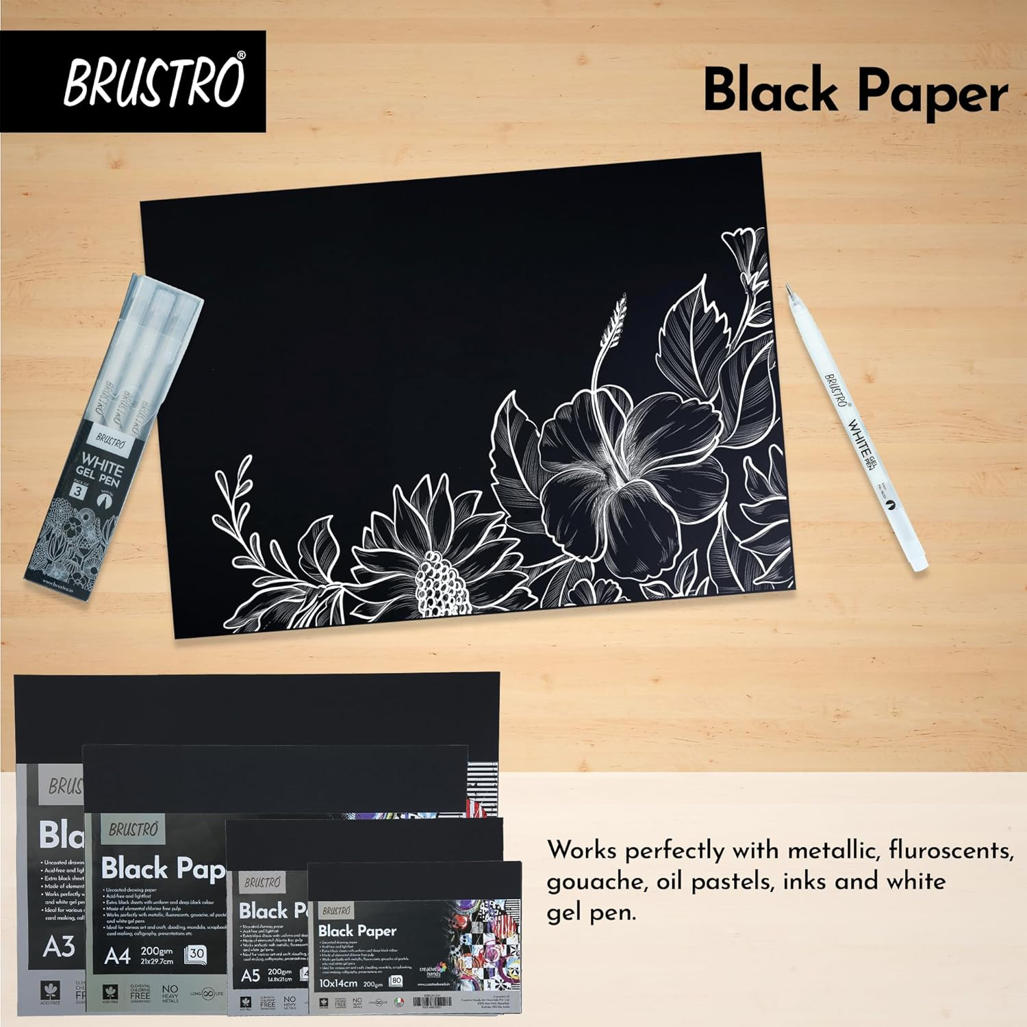 Brustro Black Paper - 200 GSM A4 (Pack of 30 Sheets) image number 1
