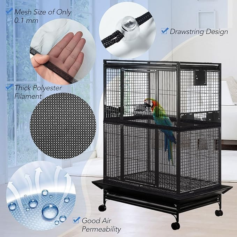 Auswalar 118 Inch XL Bird Cage Netting Seed Catcher Adjustable Bird Cage Skirt Seed Catcher Large Soft Breathable Mesh Bird Seed Catchers for Indoor round Square Cage image number 6