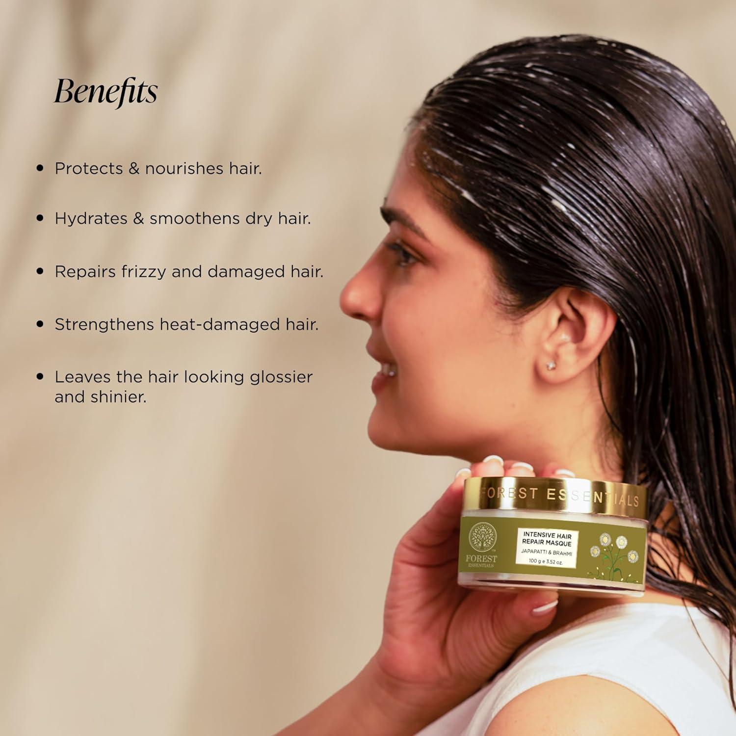 Forest Essentials Intensive Hair Repair Masque Japapatti & Brahmi | Ayurvedic Deep Nourishing Hair Mask | Repairs Dry, Frizzy, Damaged & Chemically Treated Hair | Natural Hair Mask with Banana Pulp An image number 5