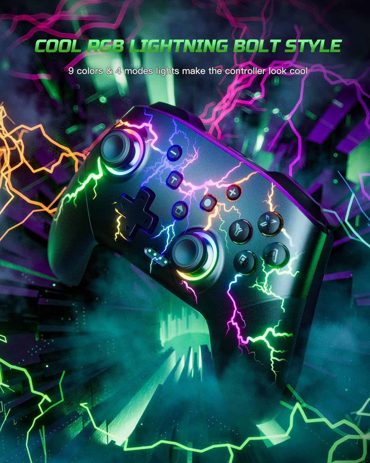 Switch Controller Compatible with Switch/Switch Lite/Switch Oled/Windows/Ios/Android, RGB Lightning Programmable Wireless Switch Pro Controller with One Key Pairing Wake up Turbo Vibration image number 5