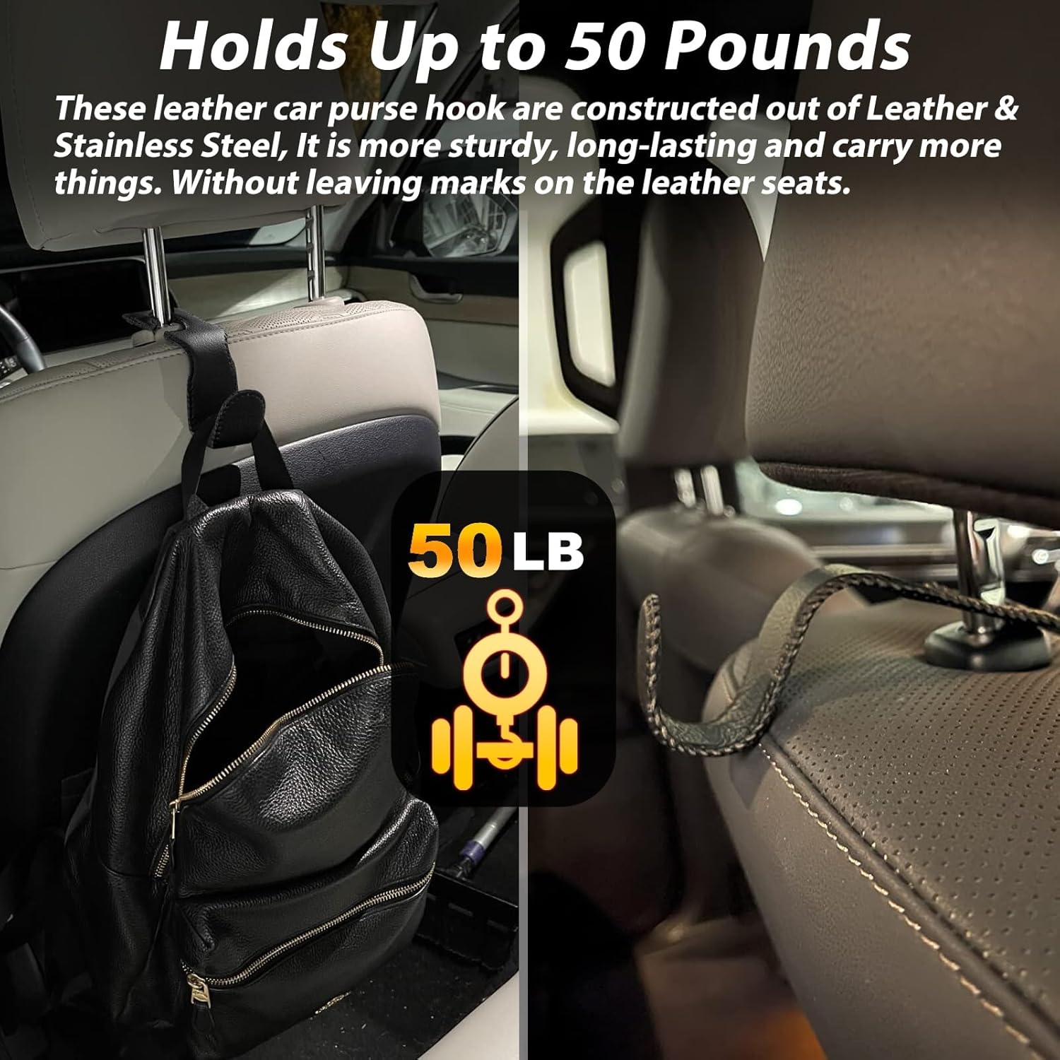 Etre Jeune Purse Hook for Car, Car Purse Holder Seat Headrest Hook Leather Vehicle Storage Hanger Hook for Purses and Bags, 2 Pack Black image number 6