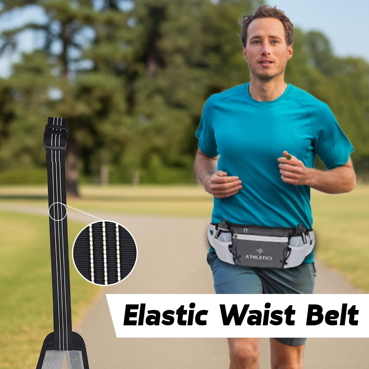 Waterproof Waist Travel Bag with Water Bottle Holder, Lightweight Crossbody Bag & Running Belt for Men & Women, Passport Holder & Travel Essentials Sling Bag, Phone Holder for Outdoor Sports. (Grey) - Grey image number 3