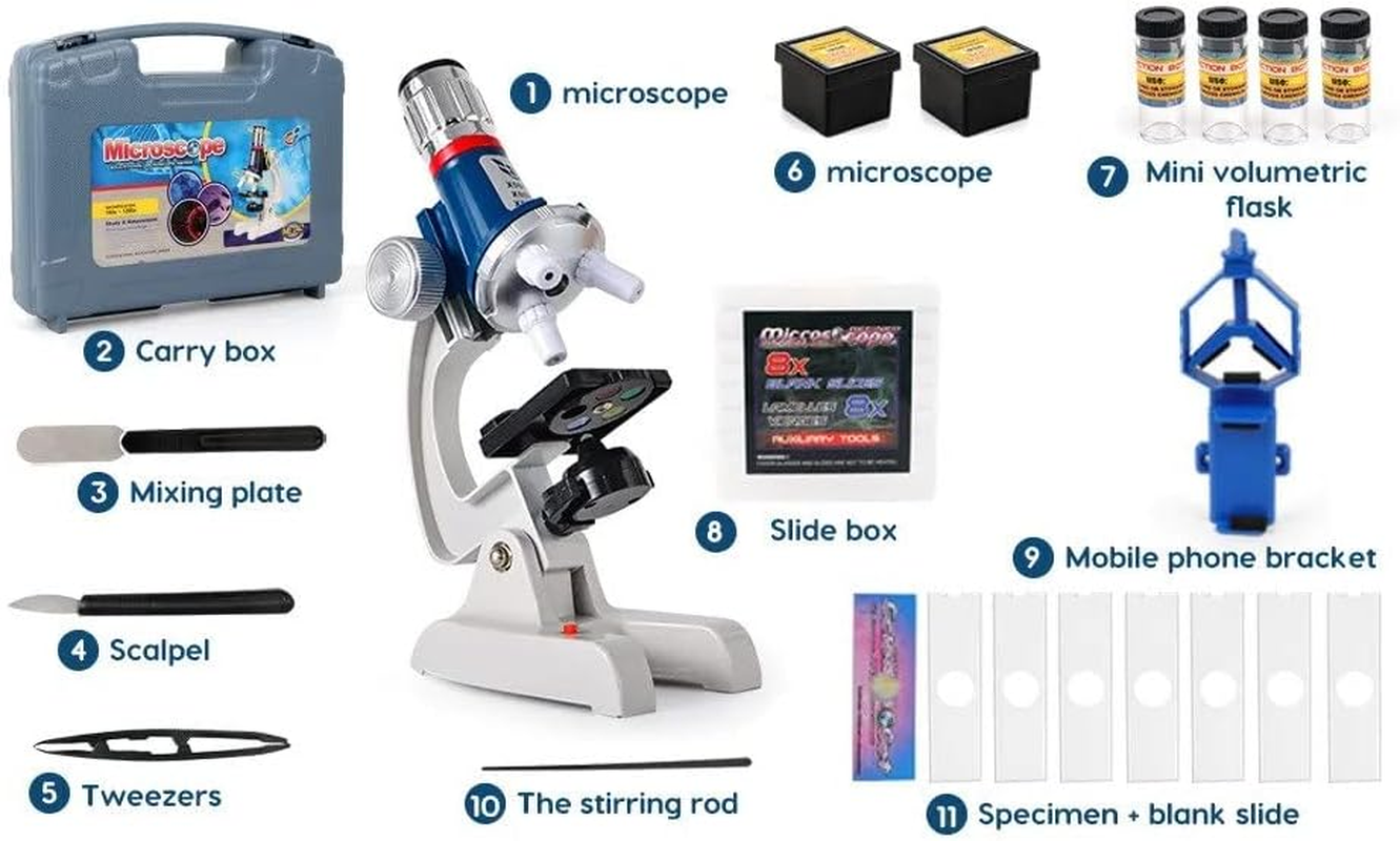 Why2Wise Kids Microscope Kit 100X-1200X Microscope for Kids with Metal Body Microscope, Carrying Box, LED Light, Science Kit STEM Toys for Kids Children Beginner. image number 6