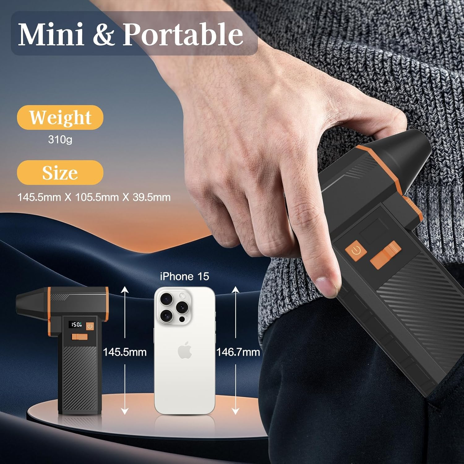 Electric Air Duster,350000Rpm Air Mini Blower with 1 Nozzle&Cleaning Brush, Rechargeable Compressed Air Duster with LED Light, Ideal for Home, Bed,Computer, Keyboard, Car, Pet Hair and Outdoor image number 4