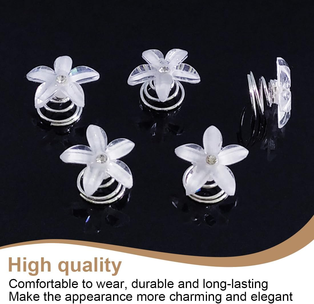 OUDQFCJ 12 White Flower Hair Spiral Wedding Hair Accessories Bridal Hair Clips image number 1