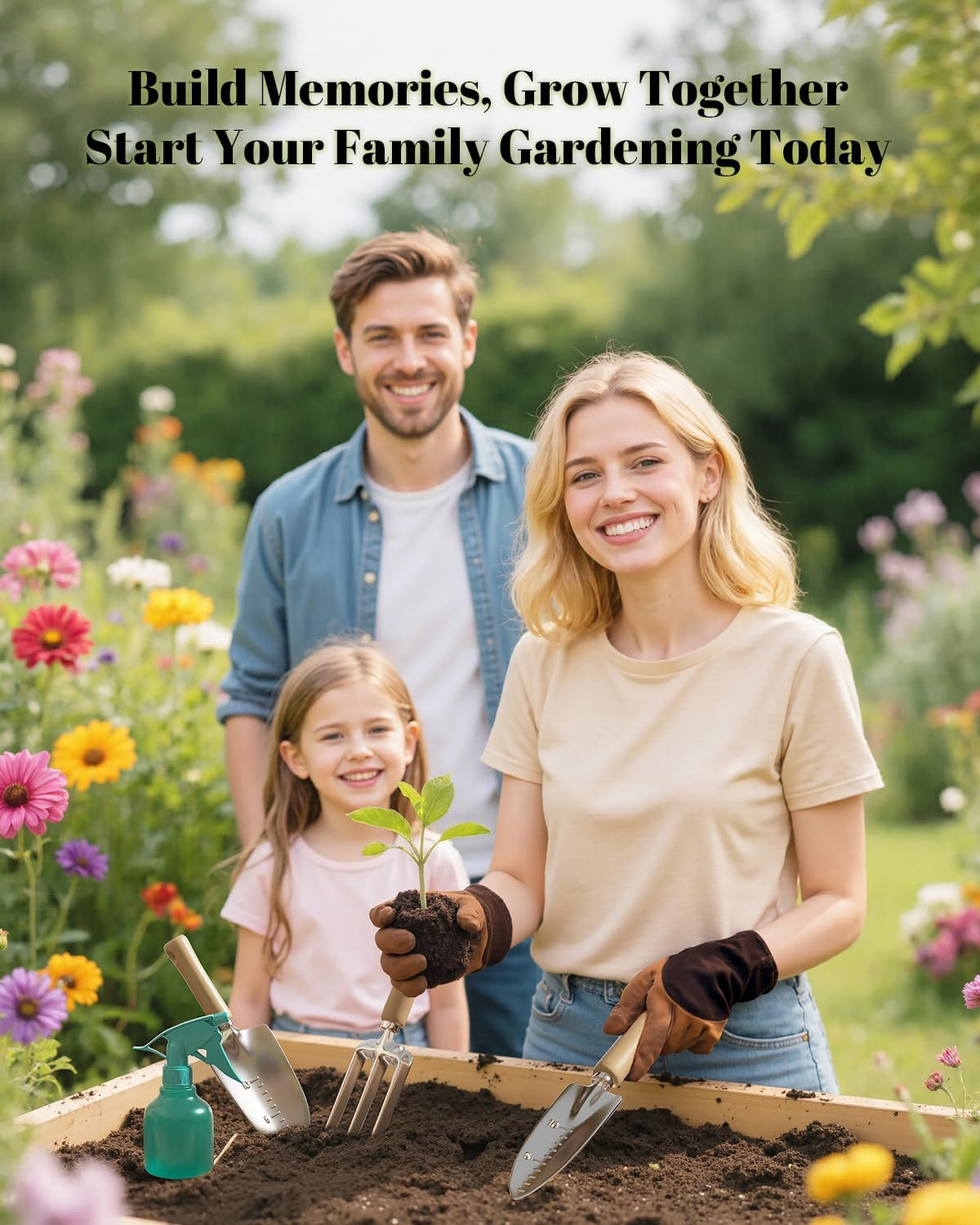 Gardening Tools Set 9-Piece Heavy-Duty Gardening Hand Tools with Floral Tote Bag, Stainless Steel Garden Supplies Kit Ideal Gardening Gifts for Women Mom Wife Green image number 1