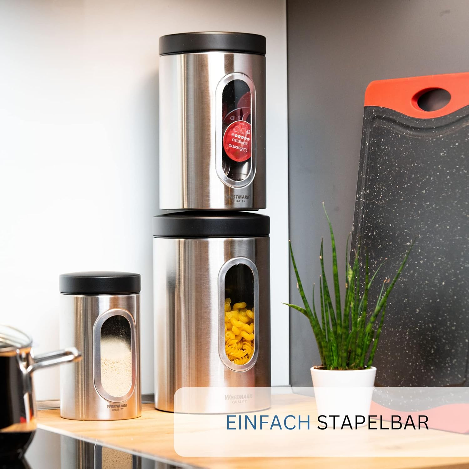 Westmark Storage Jar with Lid and Window, Diameter 13 Cm, Bpa-Free Kitchen Organiser, 100% Rustproof Stainless Steel, Available in 3 Sizes (2300 Ml)