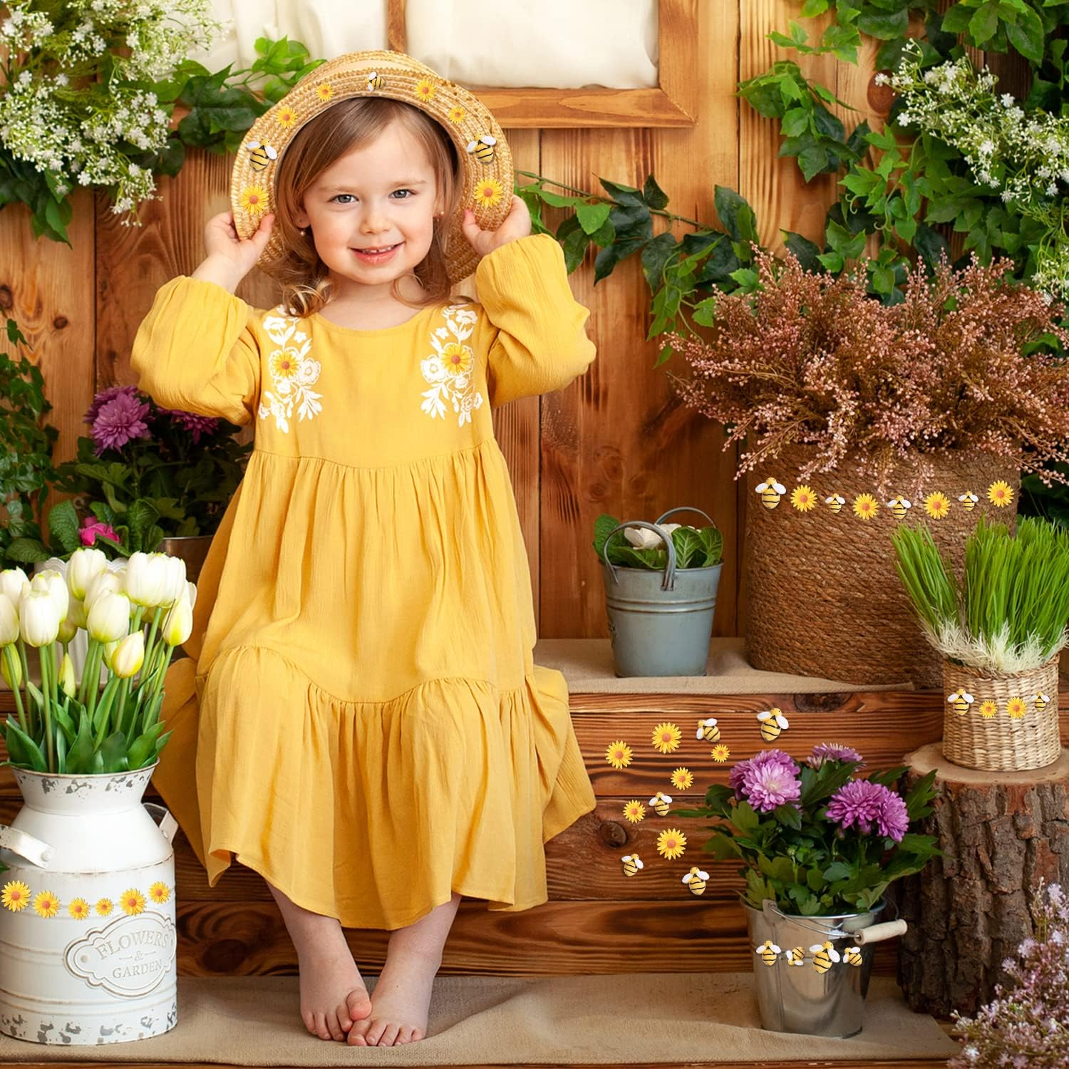 CCOZN 80 Pieces Tiny Resin Bees Daisy Flowers, Flatback Daisy Flowers Bumble Bees Embellishment Bee Decors with Box DIY Wreath Cake Decorations Flowers Bee for Crafts Two Groovy Party Decor image number 3