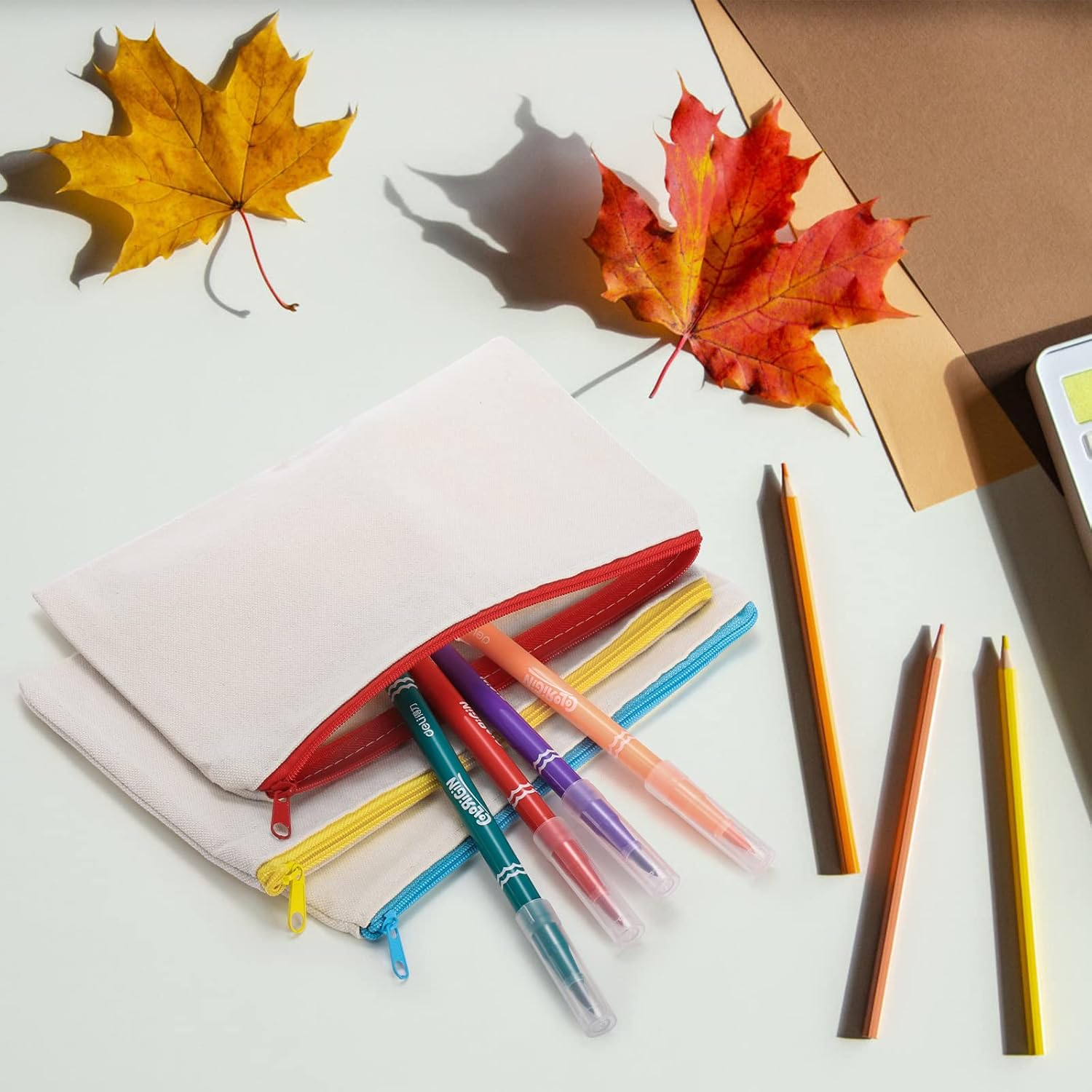 Yarlung 30 Pack Canvas Zipper Pouch, 8X5 Inches Blank DIY Craft Pencil Case Multipurpose Makeup Bags for Pen, Cosmetic, Invoice Bill, Travel Toiletry, 6 Colors Zippers, Black, Blue, Yellow, Green, Red, Pink Zipper, 8.27'' L X 5.12'' W image number 4