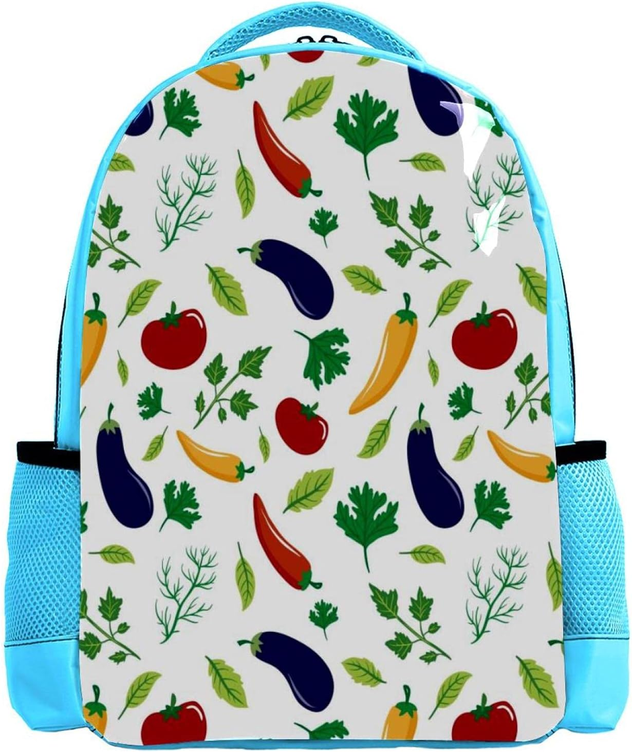 Blue Backpack Boy Bookbags Rucksack Men Travel Handbag Daypack Vegetables Eggplant Tomato Hot Pepper Leaves image number 3