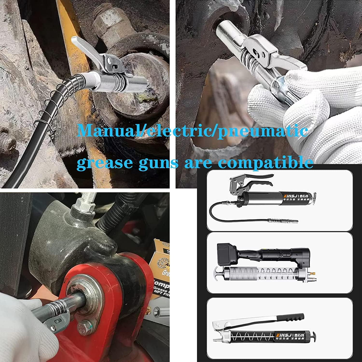 YUENTOEN Grease Gun Coupler, High Pressure Grease Nipple, Heavy-Duty Quick Lock and Release Grease Coupler, Rated 12000 PSI, Compatible with All Grease Guns 1/8" NPT Grease Gun Fittings image number 2