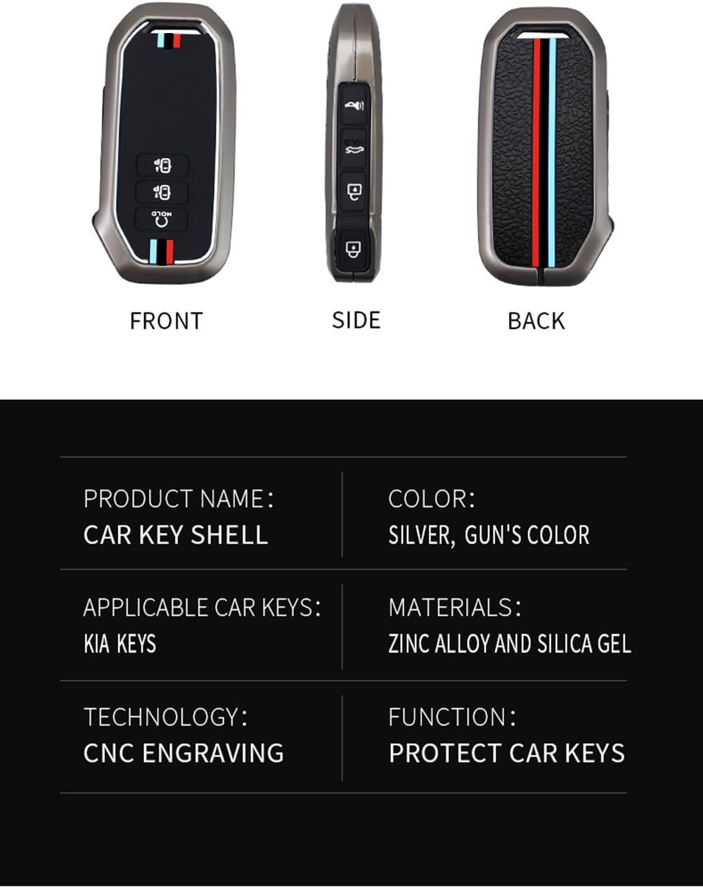 KUNIO Zinc Alloy Car Key Fob Cover Case Fit for Kia Sorento 2020-2021 EV6 2022 2023 K5 2022 2023 Key Protective Cover Keychain Key Holder Automotive Interior Accessories 7 Button Type B-Gun Black image number 6