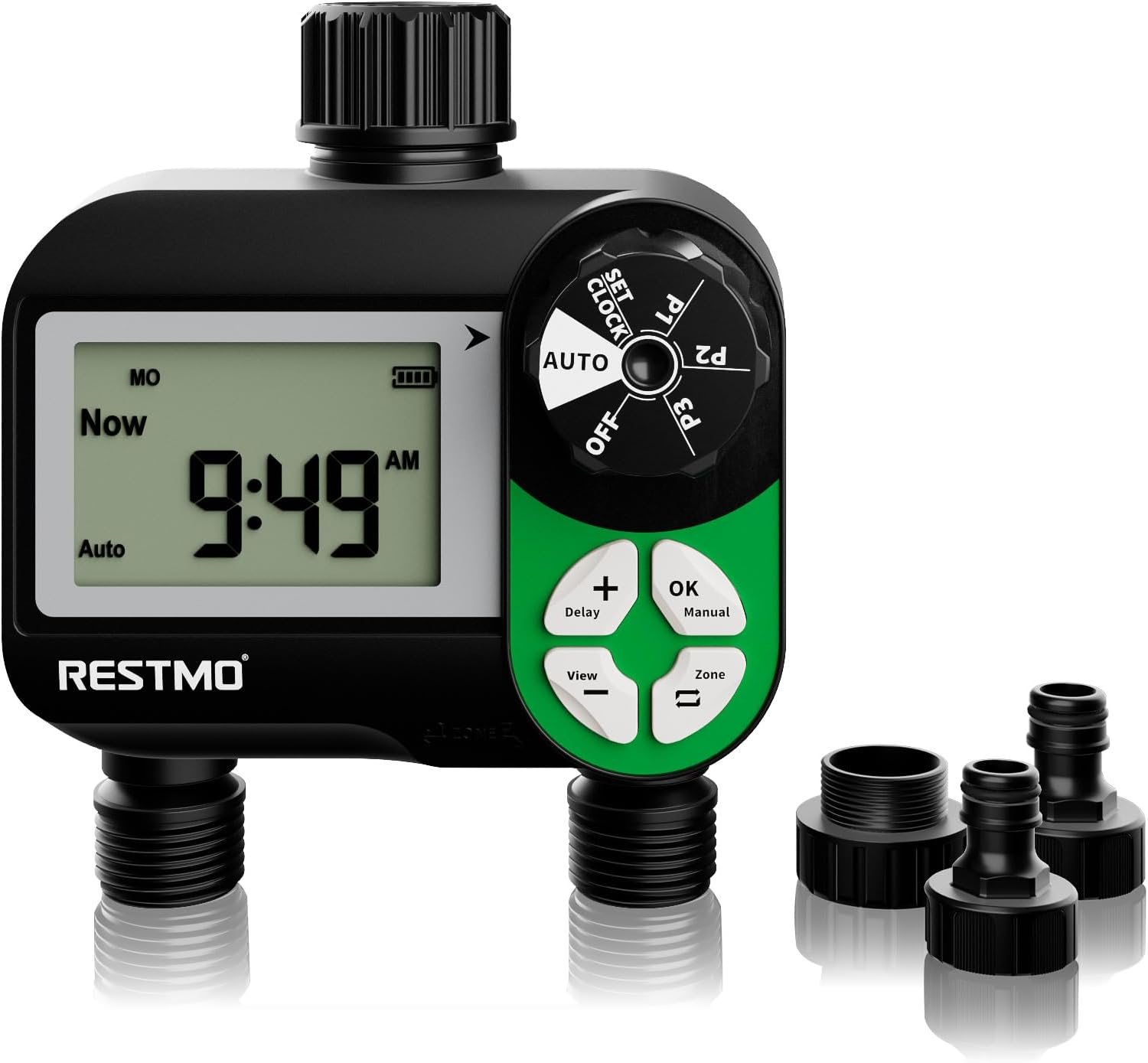 Restmo Water Timer with 3 Separate Programs, 7-Day Programmable Sprinkler Timer for Garden Hose, Automatic Control/Manual/Rain Delay for Drip Irrigation, Lawn and Yard Watering System, 2 Zone image number 2