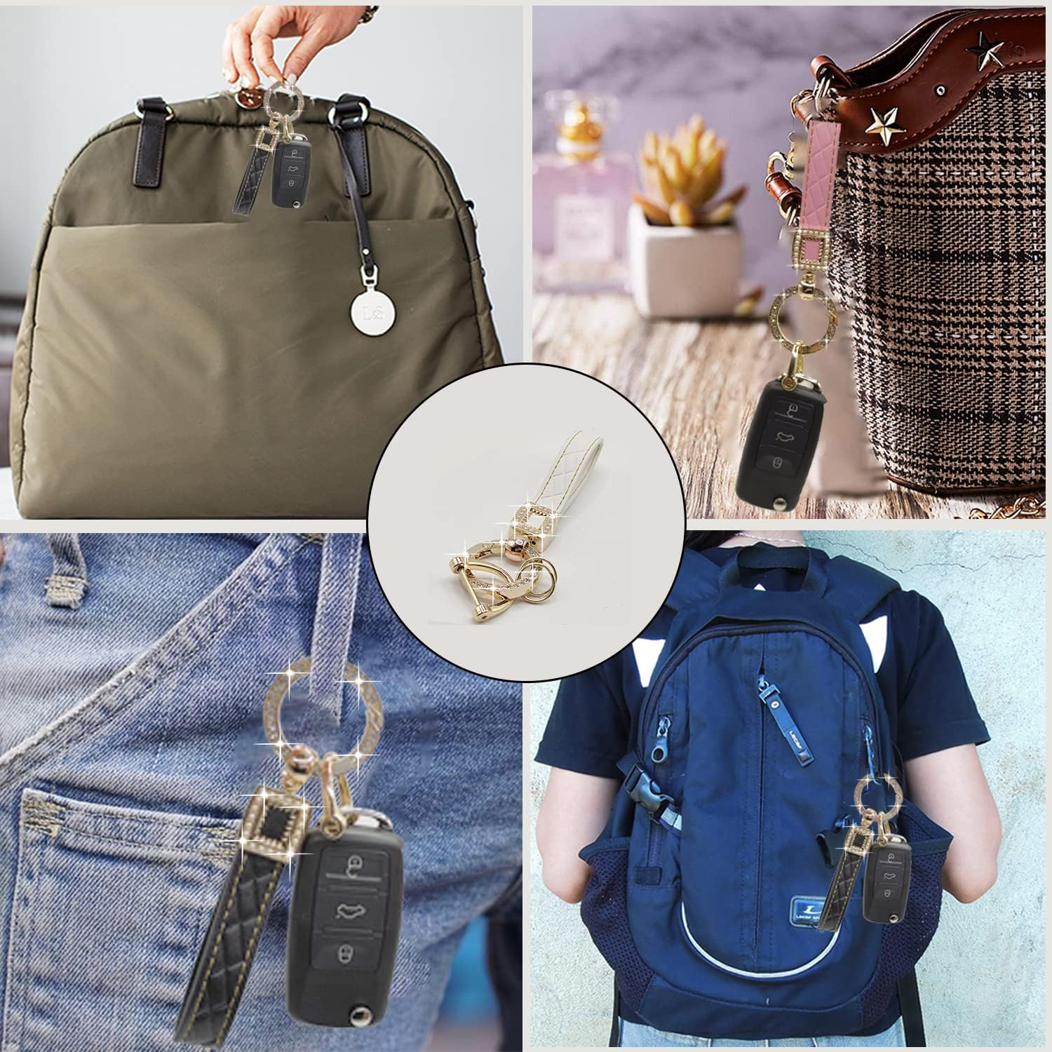 Daemson Microfiber Leather Car Keychain, Bling Diamond Keychains for Women, Car Key Fob Holder with 360 Degree Rotatable - Blue image number 7