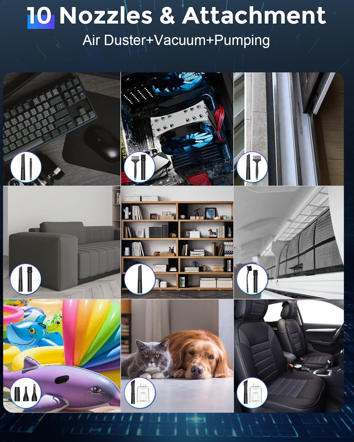 AKLIFFE Electric Dust Blower Compressed Air Spray 2-In-1, 3-Speed 120,000 Rpm, 12Kpa Compressed Air Duster Air Pressure Spray with 7800 Mah Battery, Keyboard Cleaning for PC, Car, Sofa image number 1