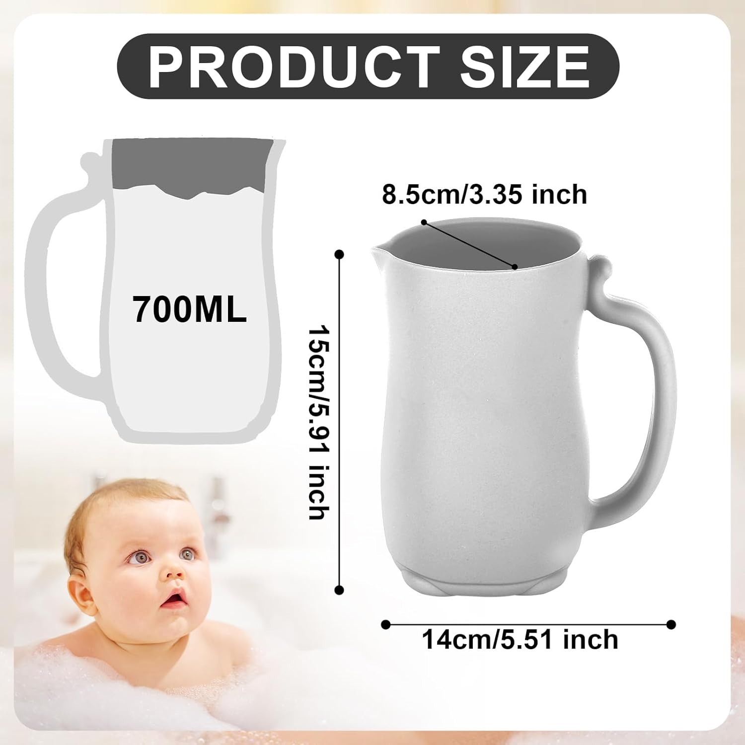 Baby Bath Rinse Cup, Silicone Rinse Shampoo Rinser Baby Hair Rinse Cup with Easy-To-Grip Handle to Rinse Soap & Shampoo for Baby Bath Essentials(Silver Gray)