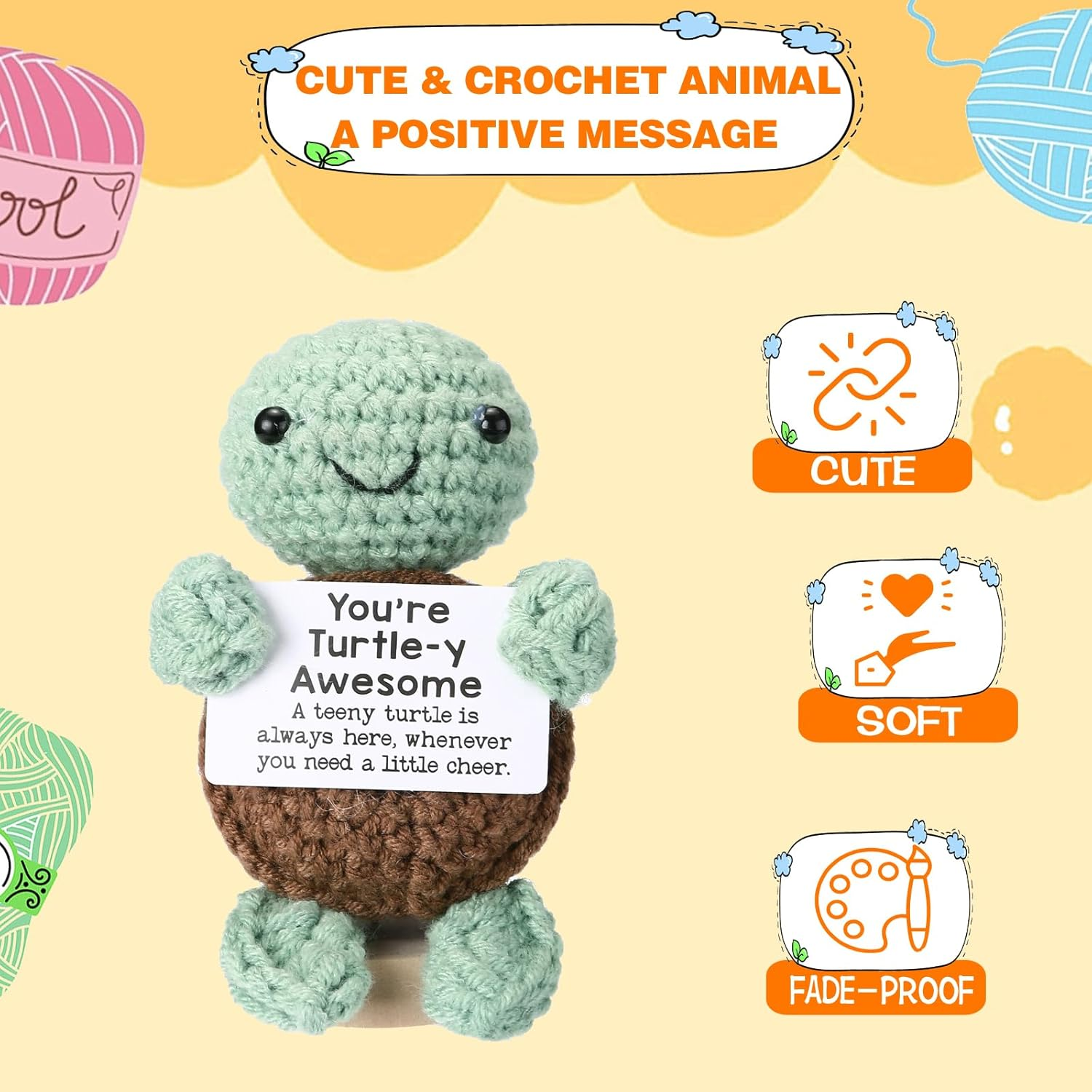 Rovyfota Emotional Support Crochet Gifts for Women&Men,Small Handmade Crochet Animals Cute Stuff,Inspirational Gifts for Coworker Friends Son Daughter, Emotional Motivational Decor (Turtle)