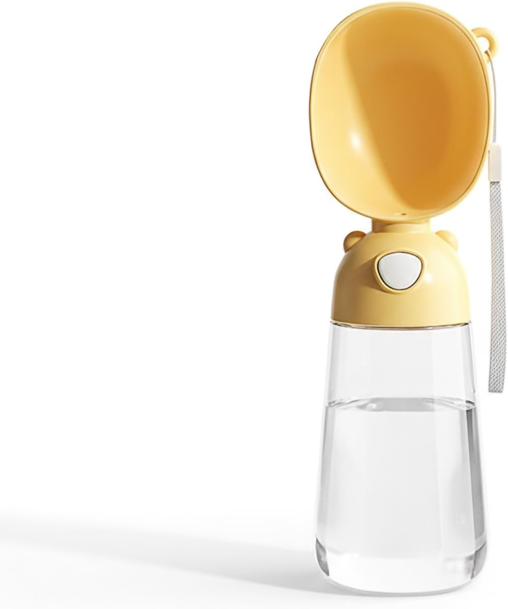 LMX Portable Dog Water Bottle, Outdoor Pet Water Bottle, Cup Dish Bowl Dispenser for Dogs Cats Walking Hiking Traveling (Beige, 400Ml+200Ml(S/M))