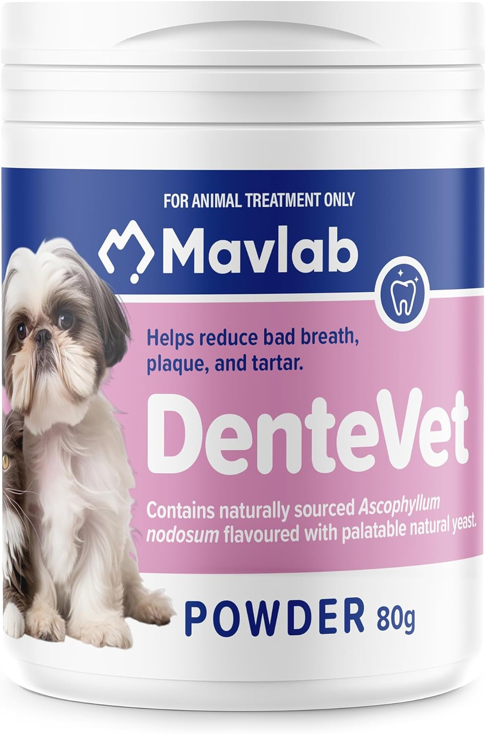 Mavlab Dentevet Powder 80G, Veterinary Oral Care Supplement for Dogs and Cats, Australian Made and Veterinary Registered, Supports Healthy Teeth, Fresh Breath, and Gum Care