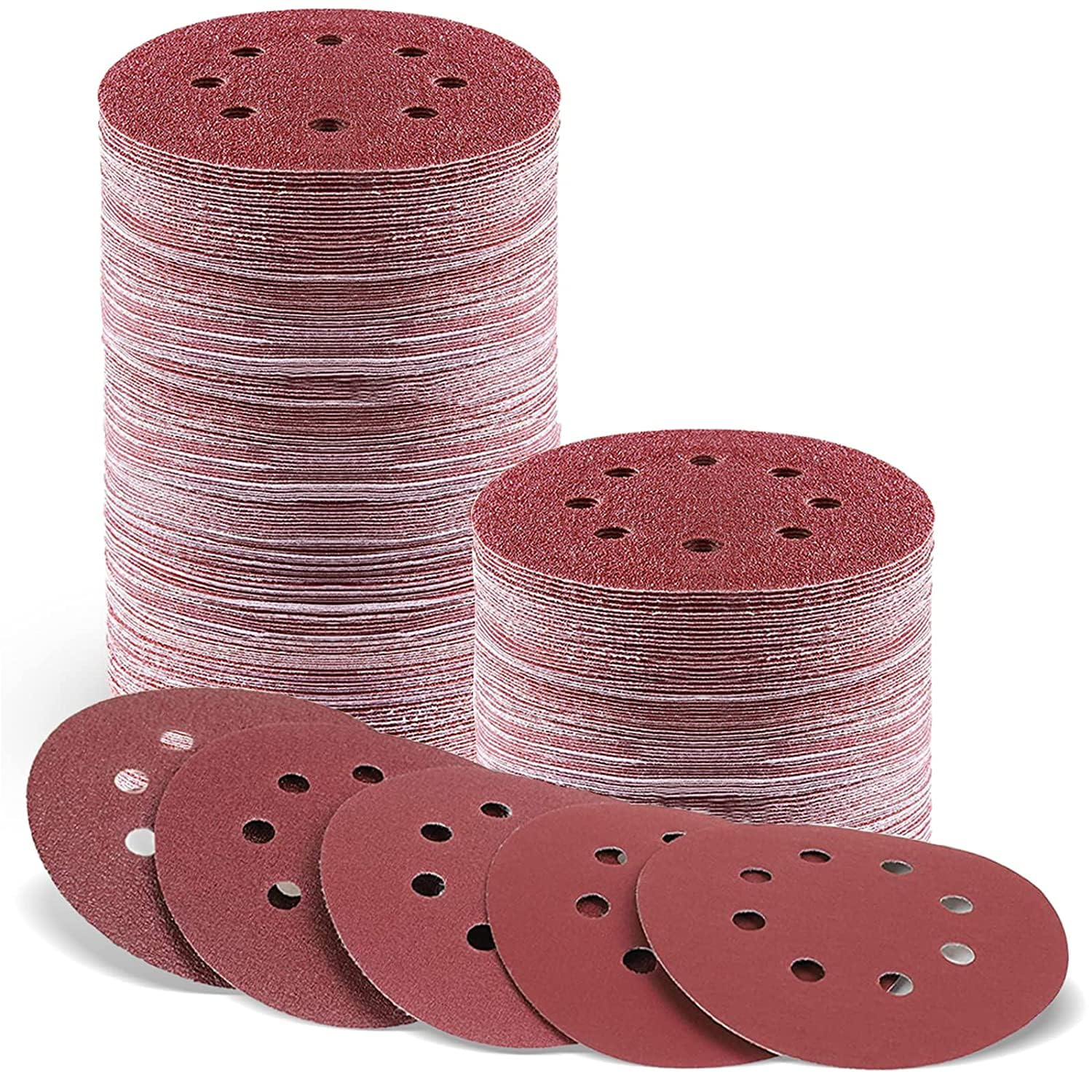 150Pcs Sandpaper Set, 5 Inch 8 Holes Sanding Discs 10 Different Grades Including 60 80 100 120 150 180 240 320 400 600 Grits for Random Orbital Sander image number 2